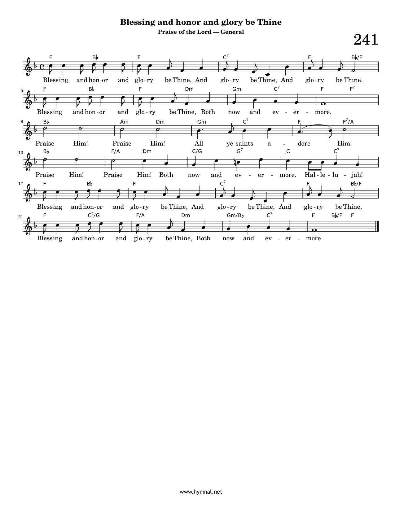 Blessing and honor and glory be Thine (Hymn 241) Piano Sheet Music Page 1 Free PDF
