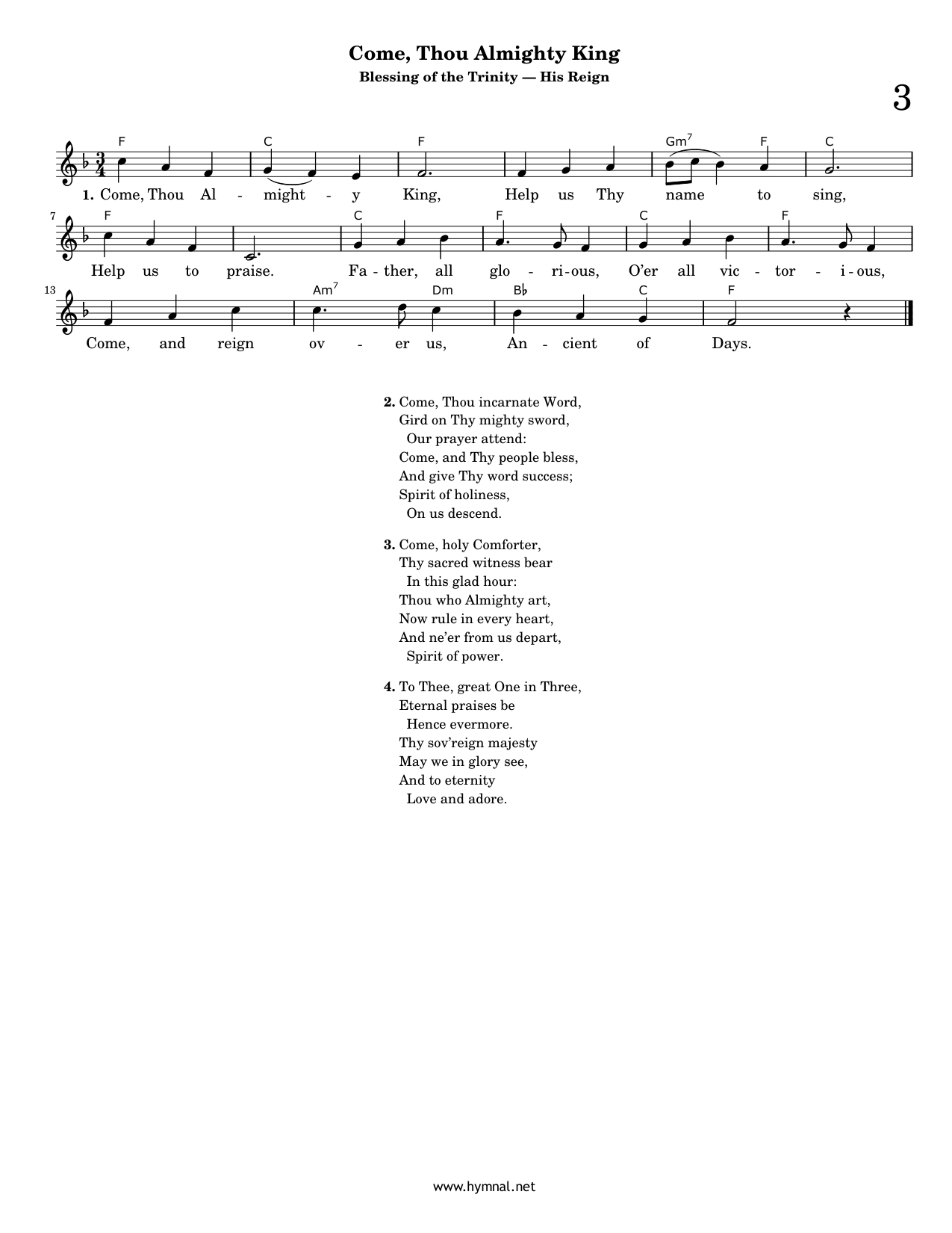 Come, Thou Almighty King (Hymn 3) Piano Sheet Music Page 1 Free PDF