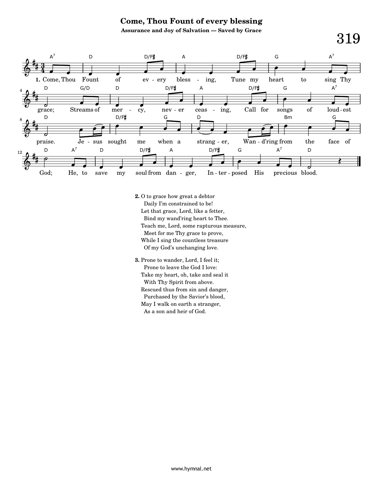 Come, Thou Fount of every blessing (Hymn 319) Piano Sheet Music Page 1 Free PDF