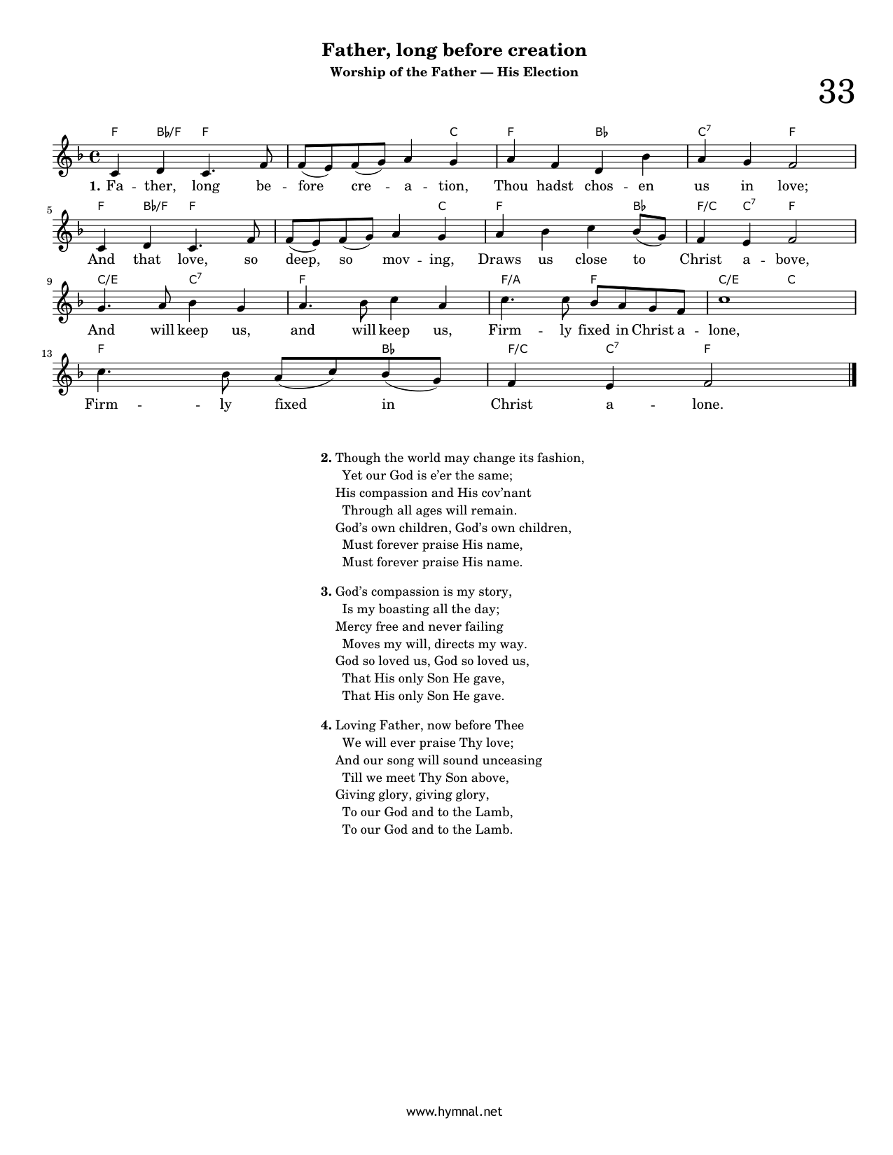 Father, long before creation (Hymn 33) Piano Sheet Music Page 1 Free PDF