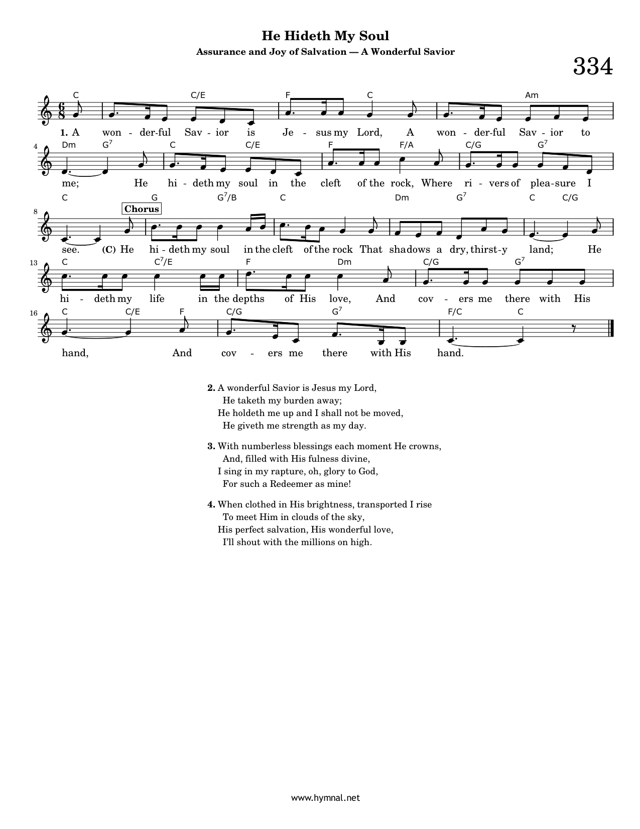 He Hideth My Soul (Hymn 334) Piano Sheet Music Page 1 Free PDF