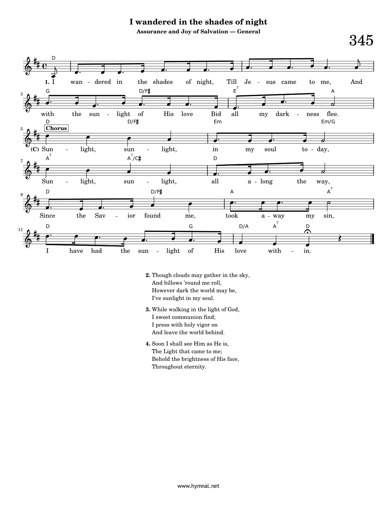 I wandered in the shades of night (Hymn 345) Piano Sheet Music Page 1 Free PDF