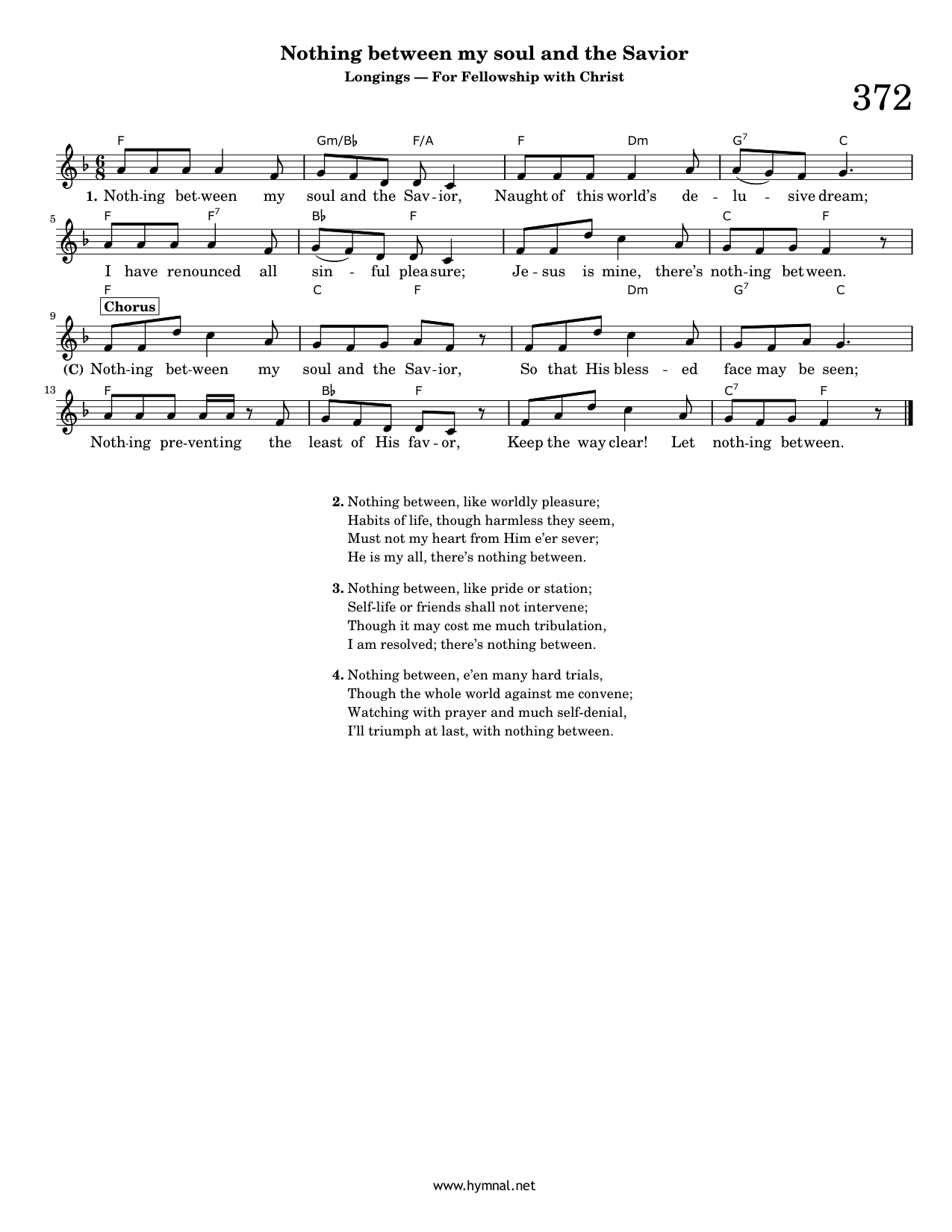 Nothing between my soul and the Savior (Hymn 372) Piano Sheet Music Page 1 Free PDF
