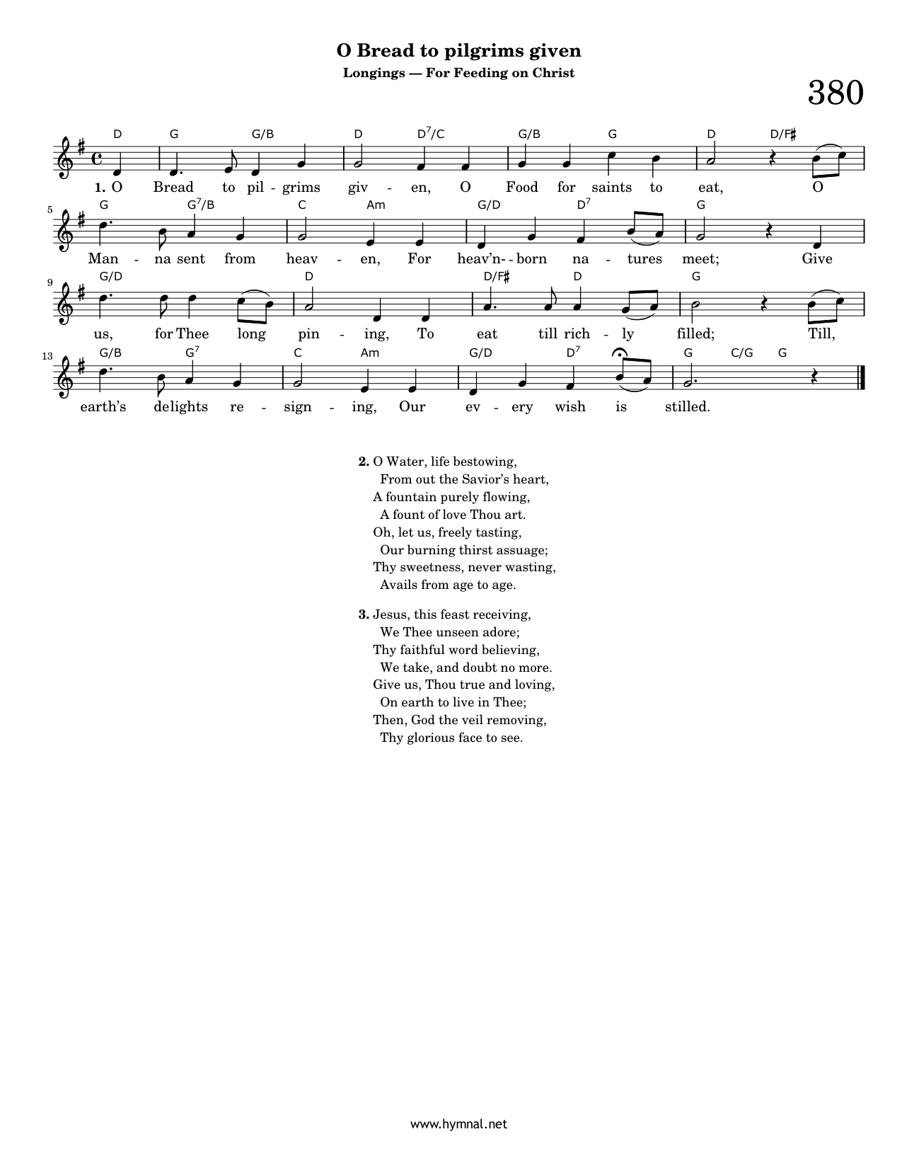 O Bread to pilgrims given (Hymn 380) Piano Sheet Music Page 1 Free PDF