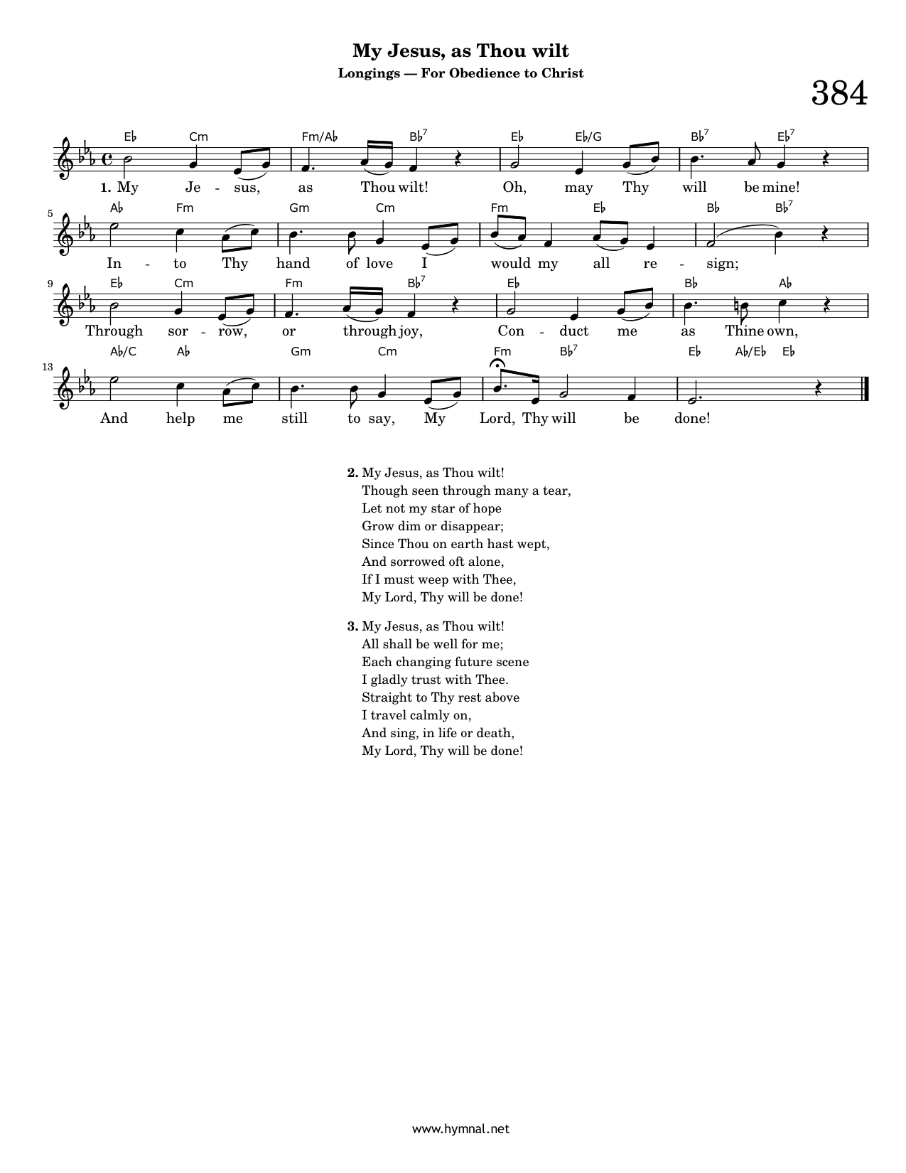 My Jesus, as Thou wilt (Hymn 384) Piano Sheet Music Page 1 Free PDF