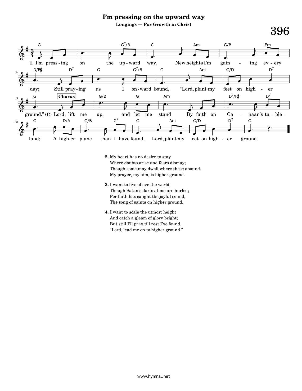 I'm pressing on the upward way (Hymn 396) Piano Sheet Music Page 1 Free PDF