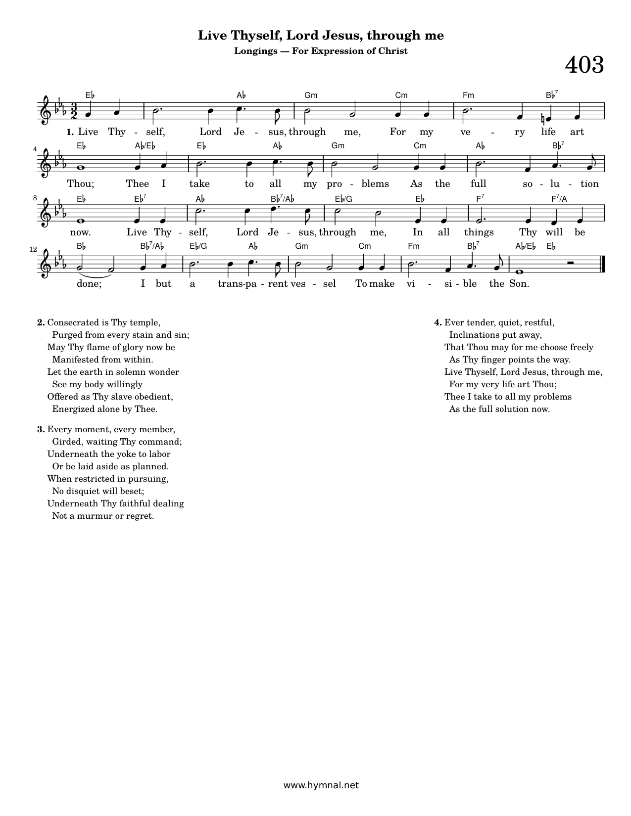Live Thyself, Lord Jesus, through me (Hymn 403) Piano Sheet Music Page 1 Free PDF