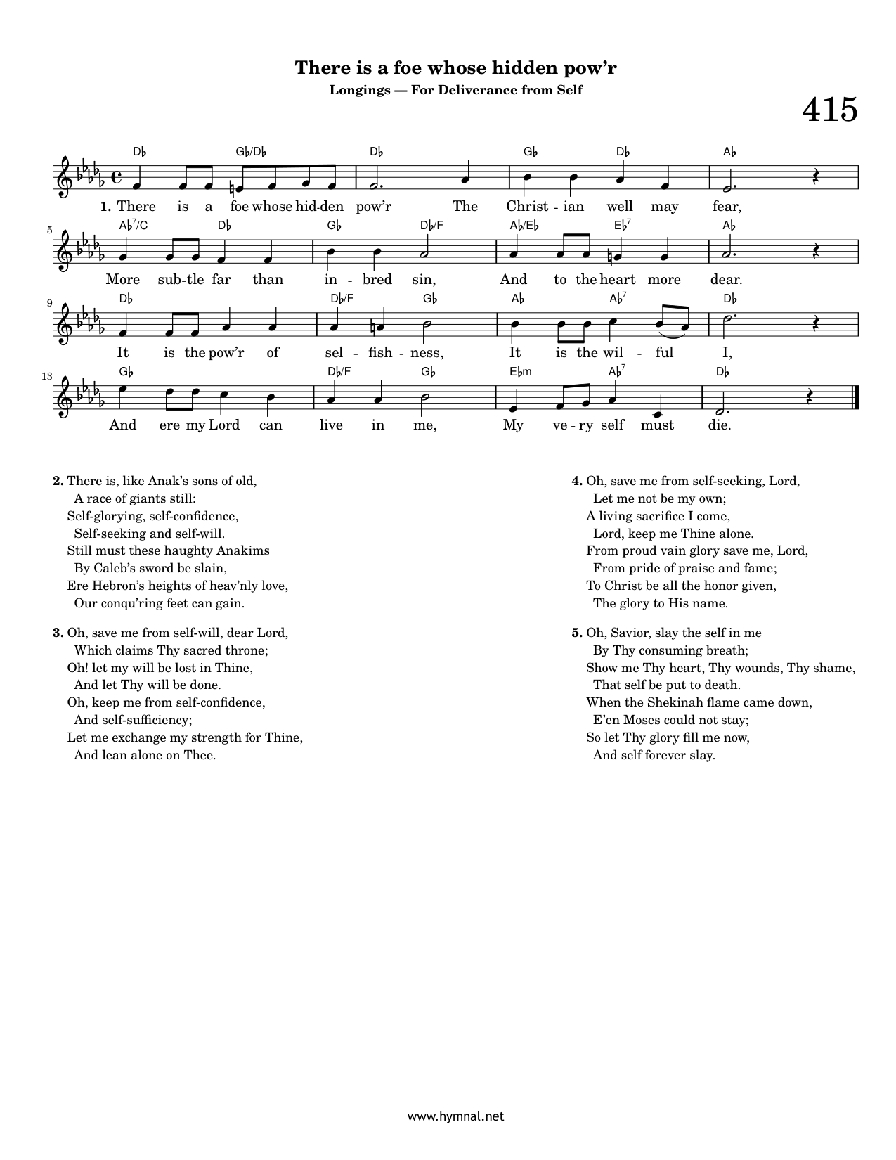 There is a foe whose hidden pow'r (Hymn 415) Piano Sheet Music Page 1 Free PDF