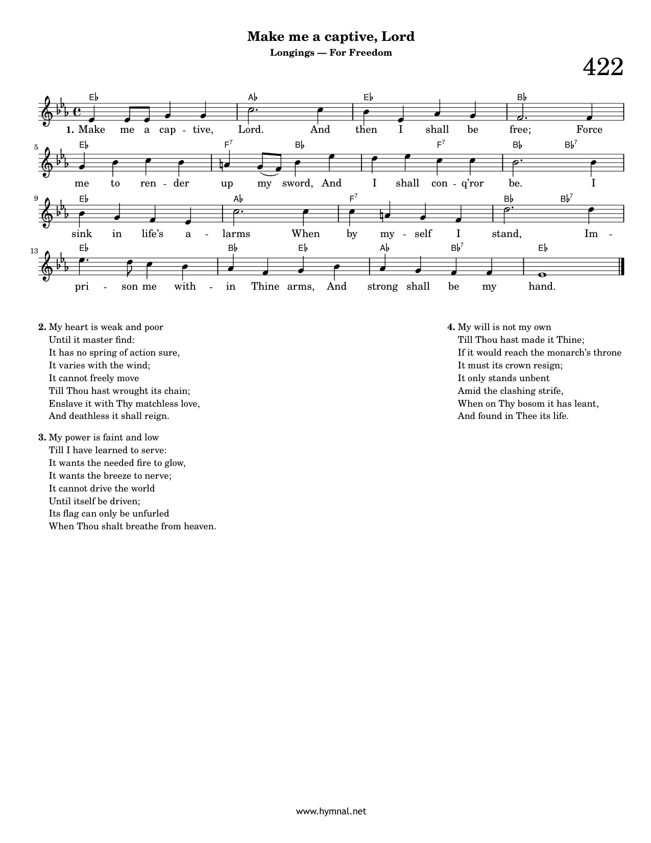 Make me a captive, Lord (Hymn 422) Piano Sheet Music Page 1 Free PDF