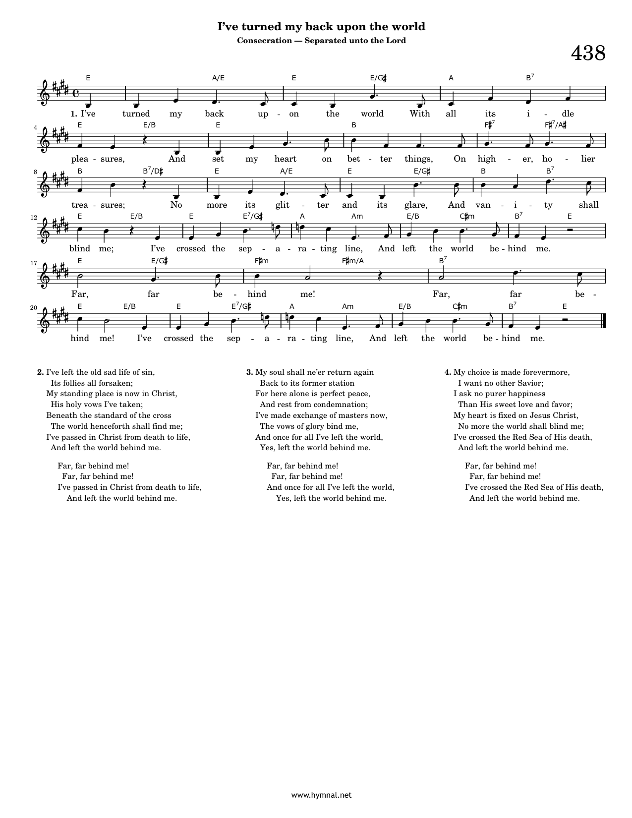 I've turned my back upon the world (Hymn 438) Piano Sheet Music Page 1 Free PDF