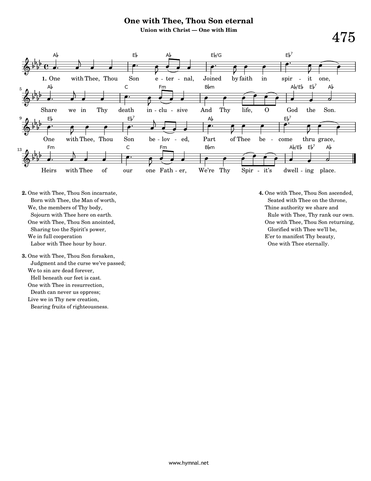 One with Thee, Thou Son eternal (Hymn 475) Piano Sheet Music Page 1 Free PDF