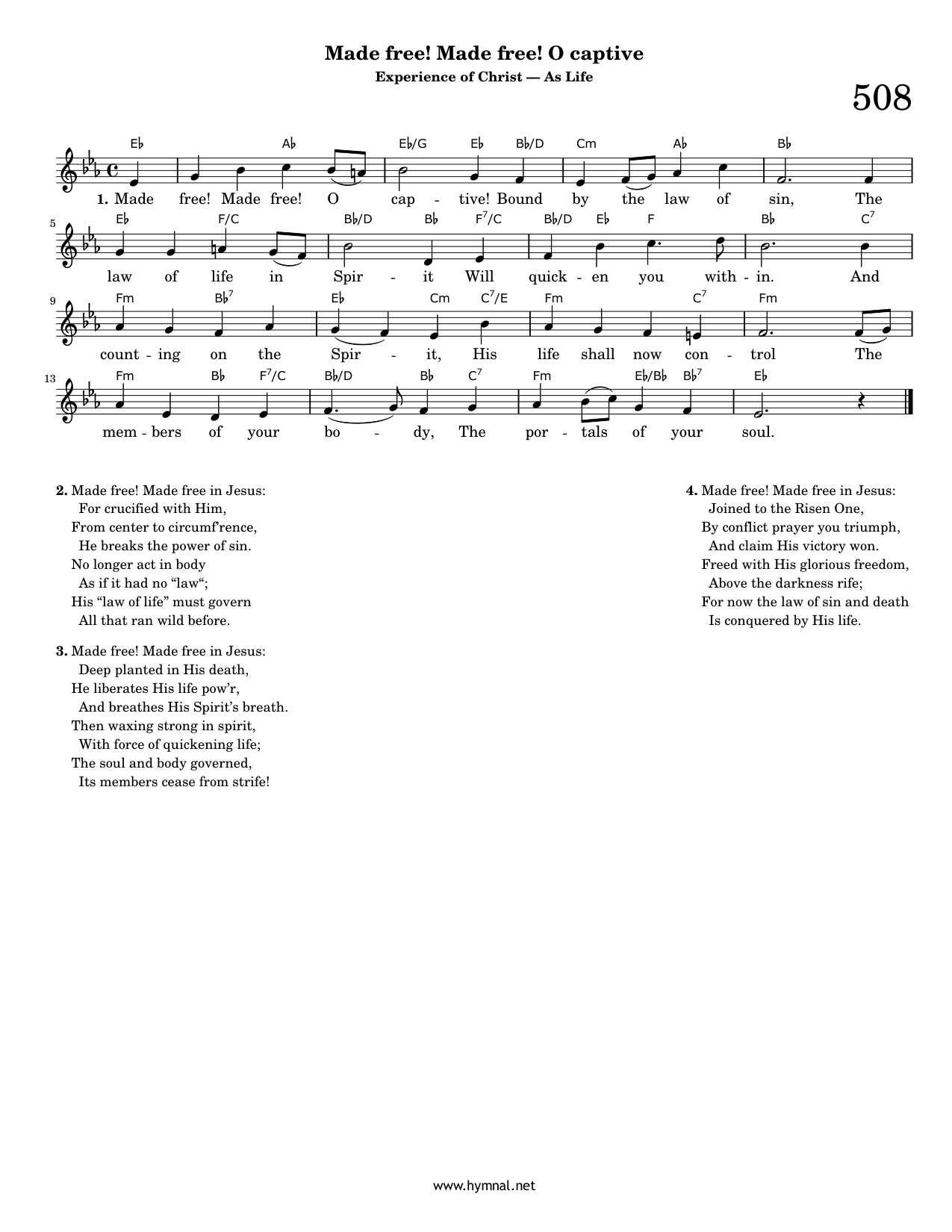 Made free! Made free! O captive (Hymn 508) Piano Sheet Music Page 1 Free PDF
