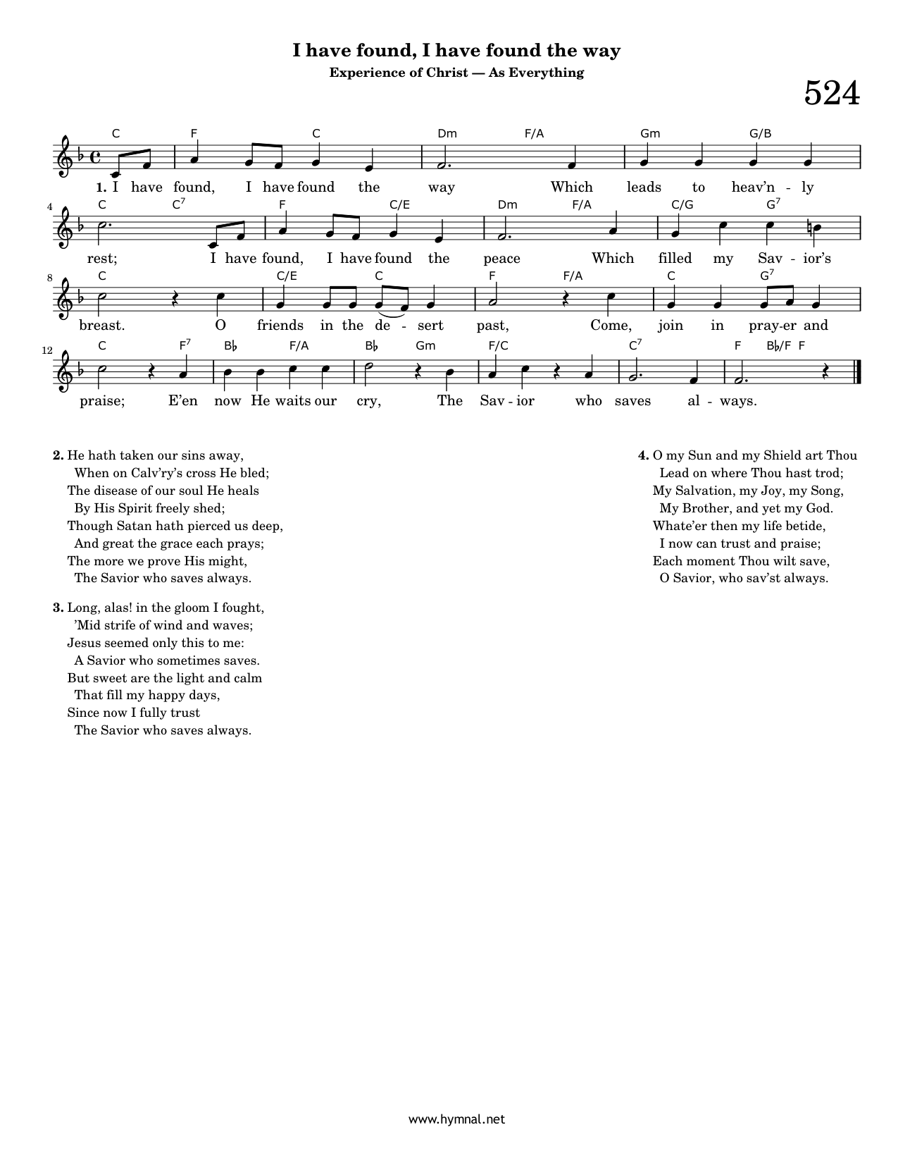 I have found, I have found the way (Hymn 524) Piano Sheet Music Page 1 Free PDF