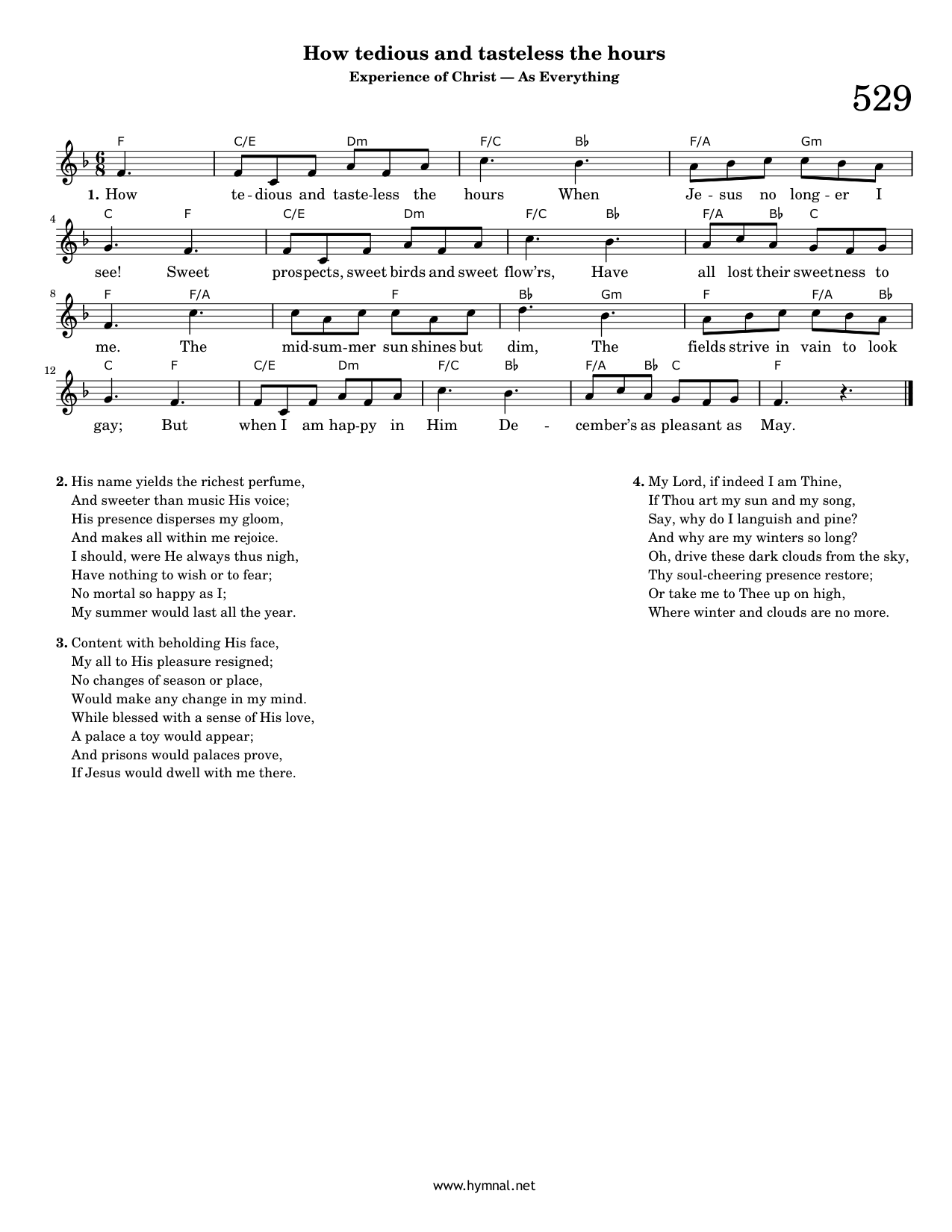 How tedious and tasteless the hours (Hymn 529) Piano Sheet Music Page 1 Free PDF