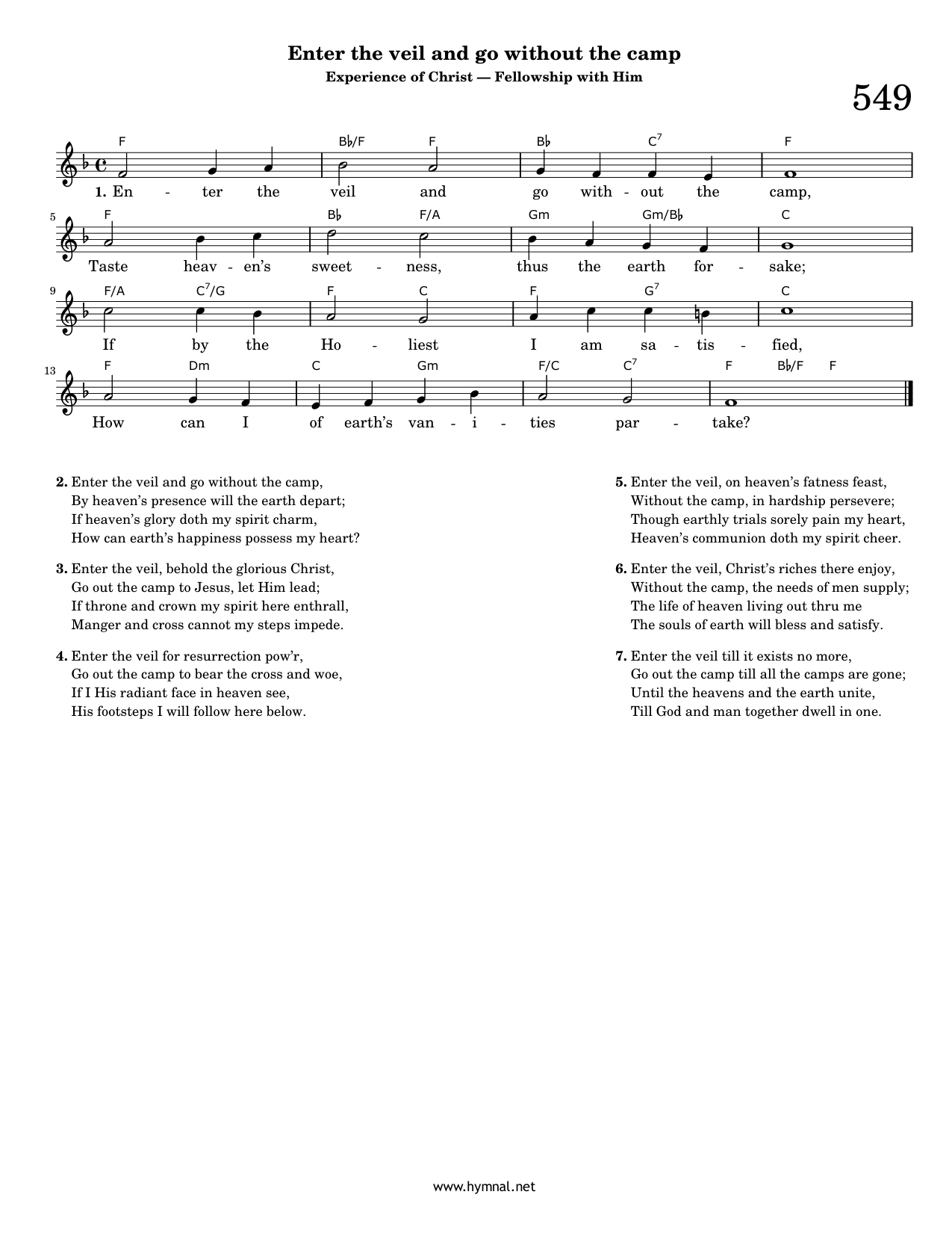 Enter the veil and go without the camp (Hymn 549) Piano Sheet Music Page 1 Free PDF