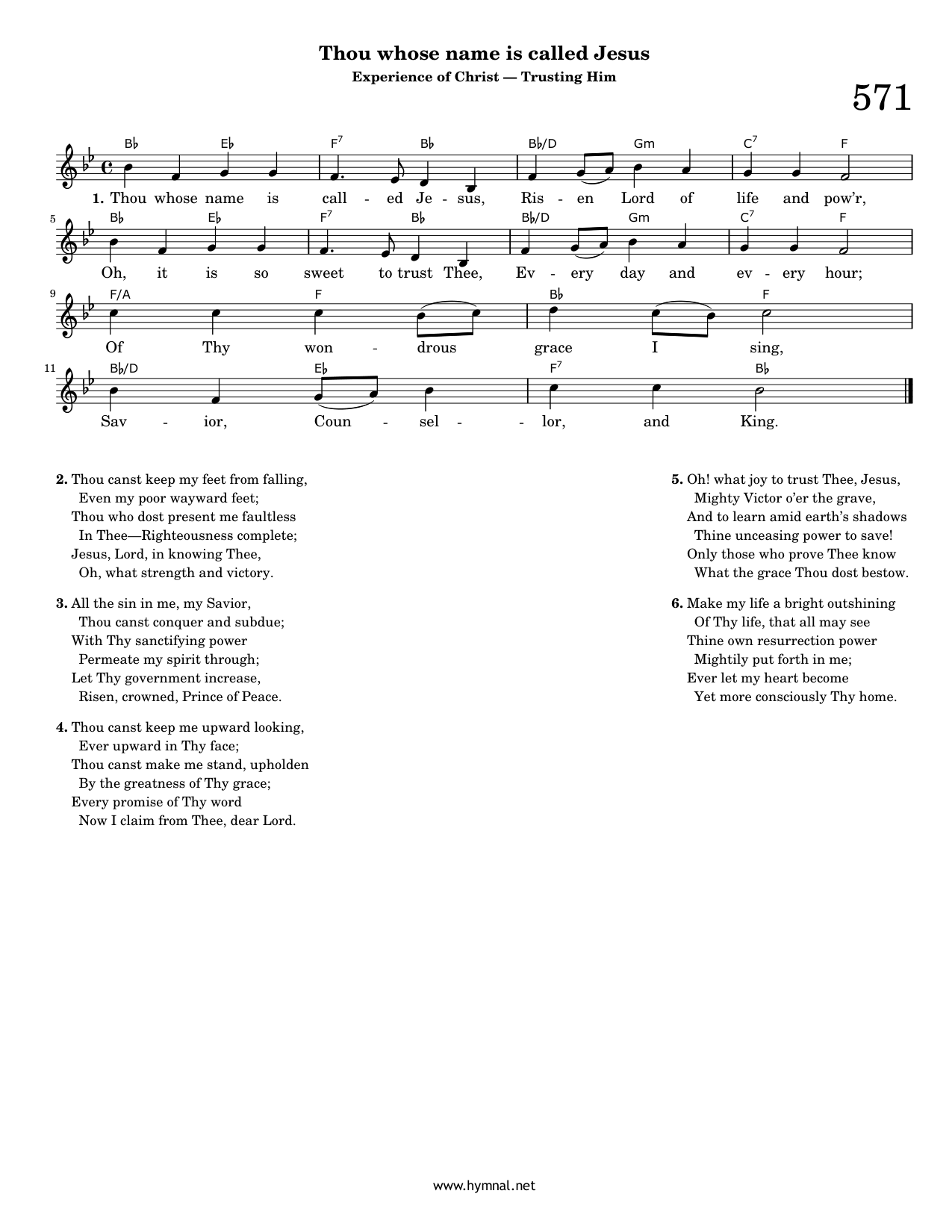 Thou whose name is called Jesus (Hymn 571) Piano Sheet Music Page 1 Free PDF