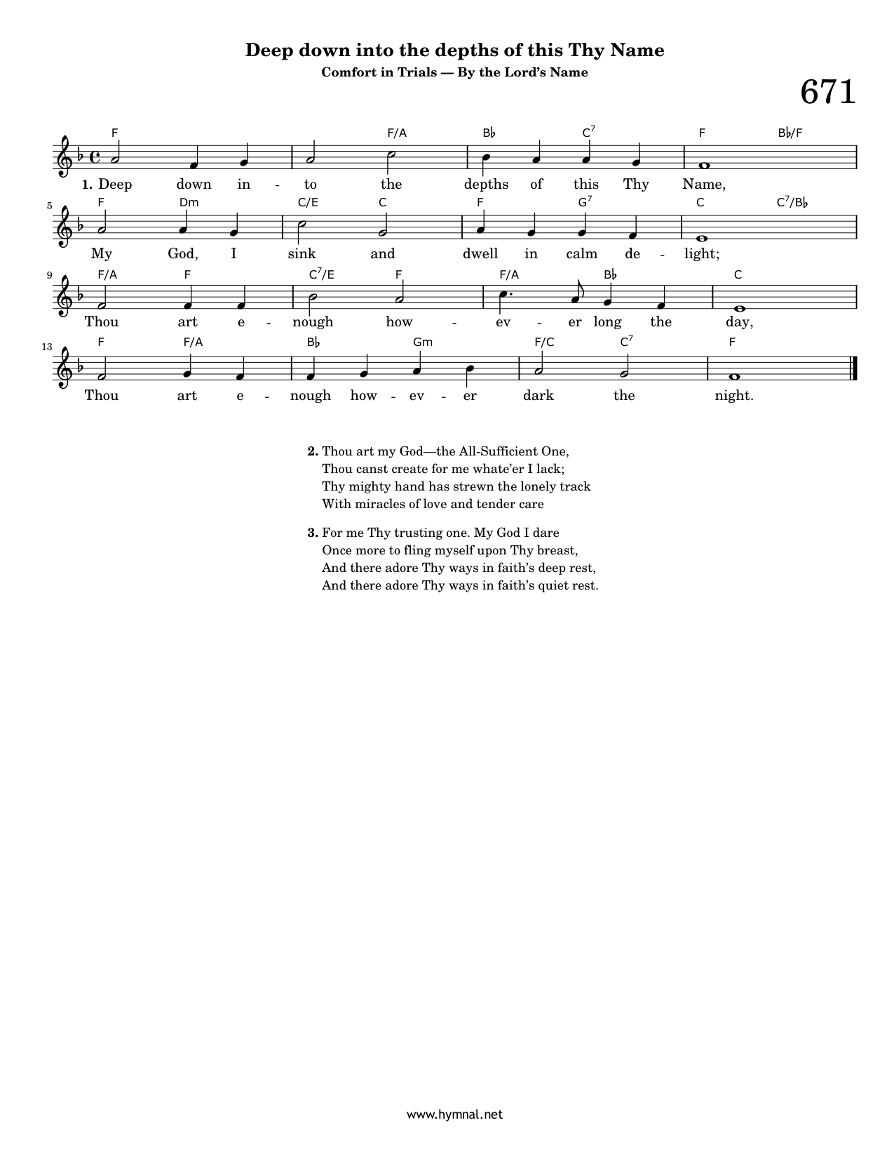 Deep down into the depths of this Thy Name (Hymn 671) Piano Sheet Music Page 1 Free PDF