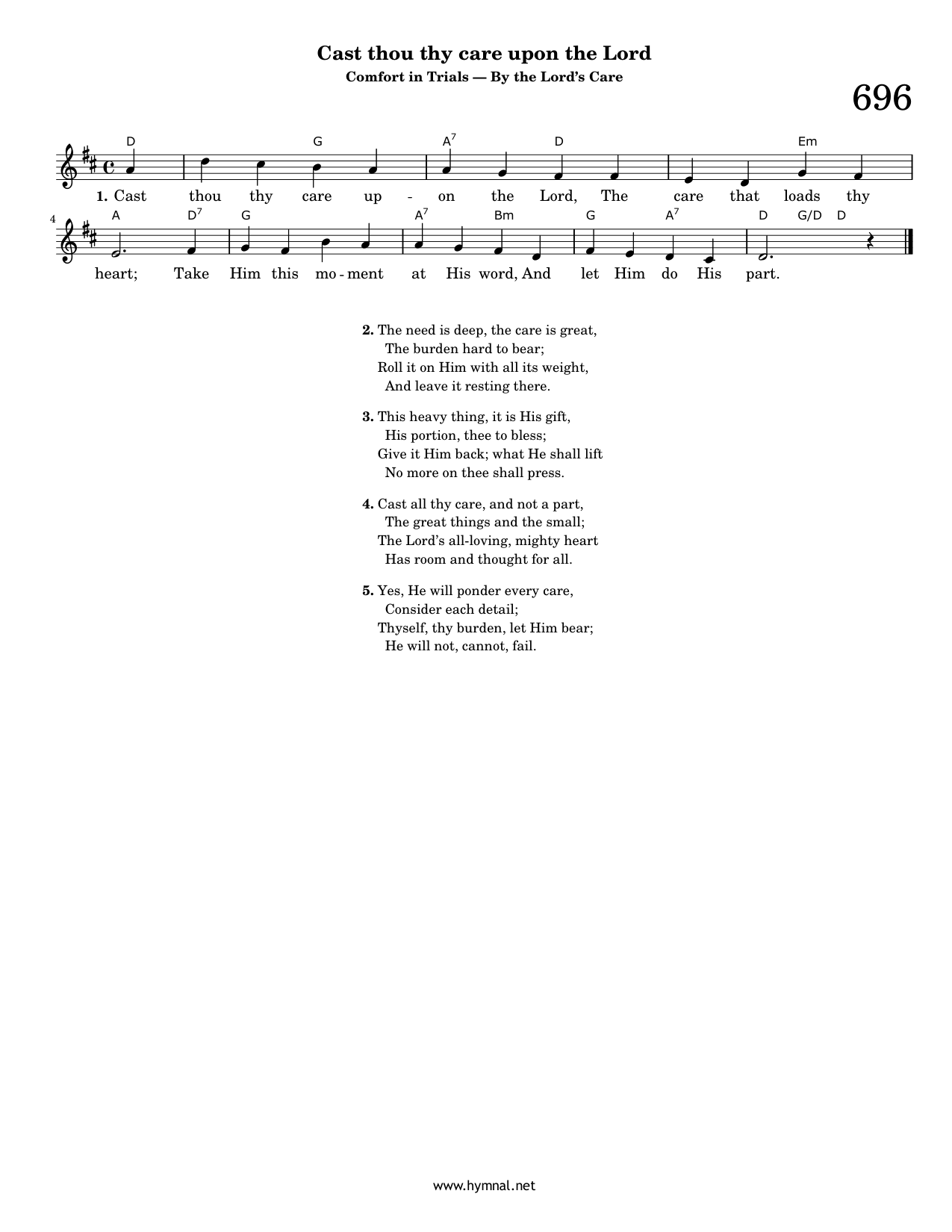 Cast thou thy care upon the Lord (Hymn 696) Piano Sheet Music Page 1 Free PDF