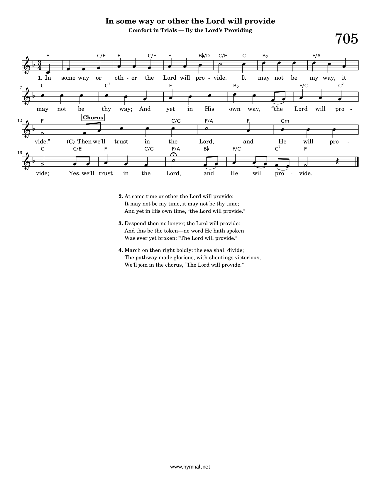 In some way or other the Lord will provide (Hymn 705) Piano Sheet Music Page 1 Free PDF