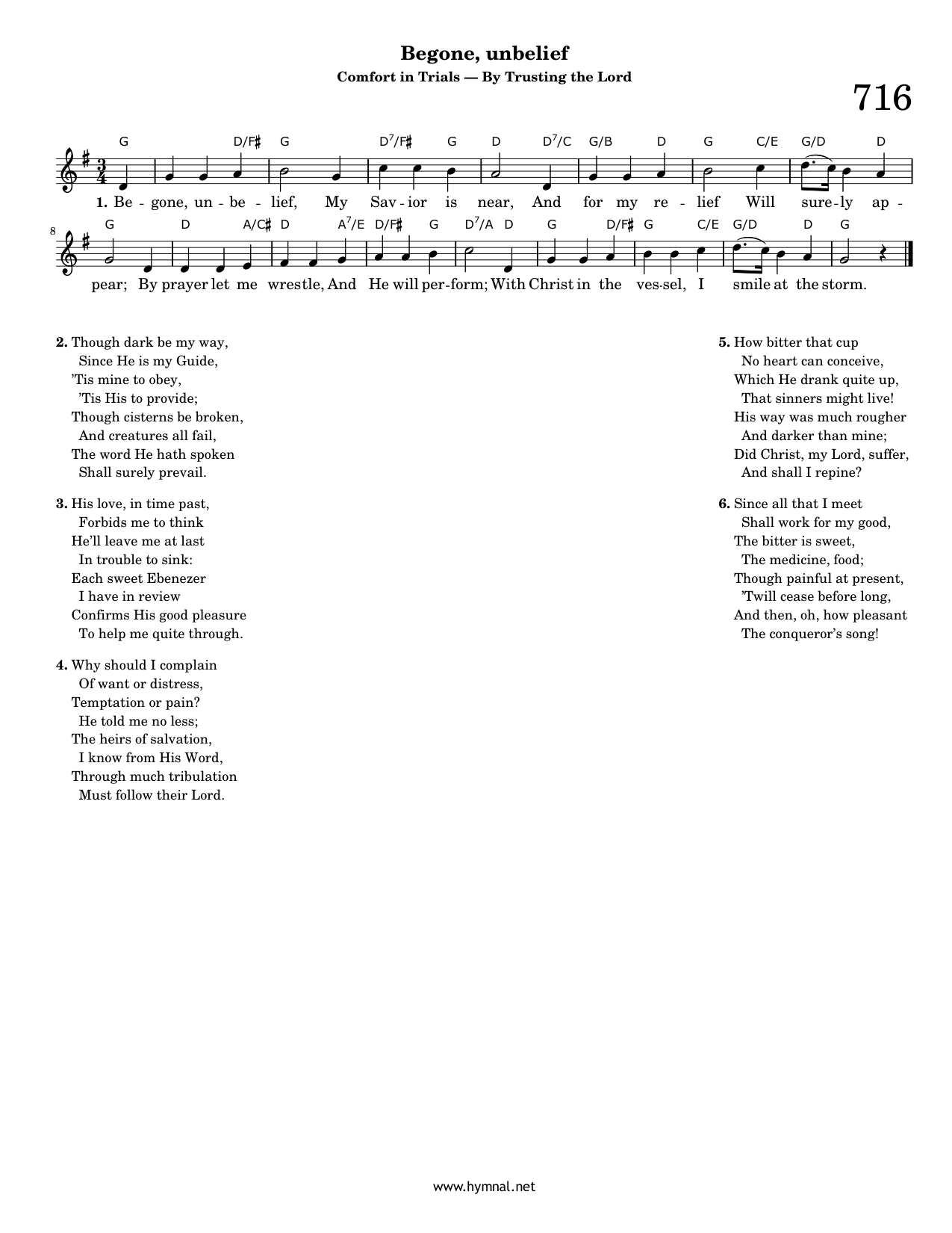 Begone, unbelief (Hymn 716) Piano Sheet Music Page 1 Free PDF