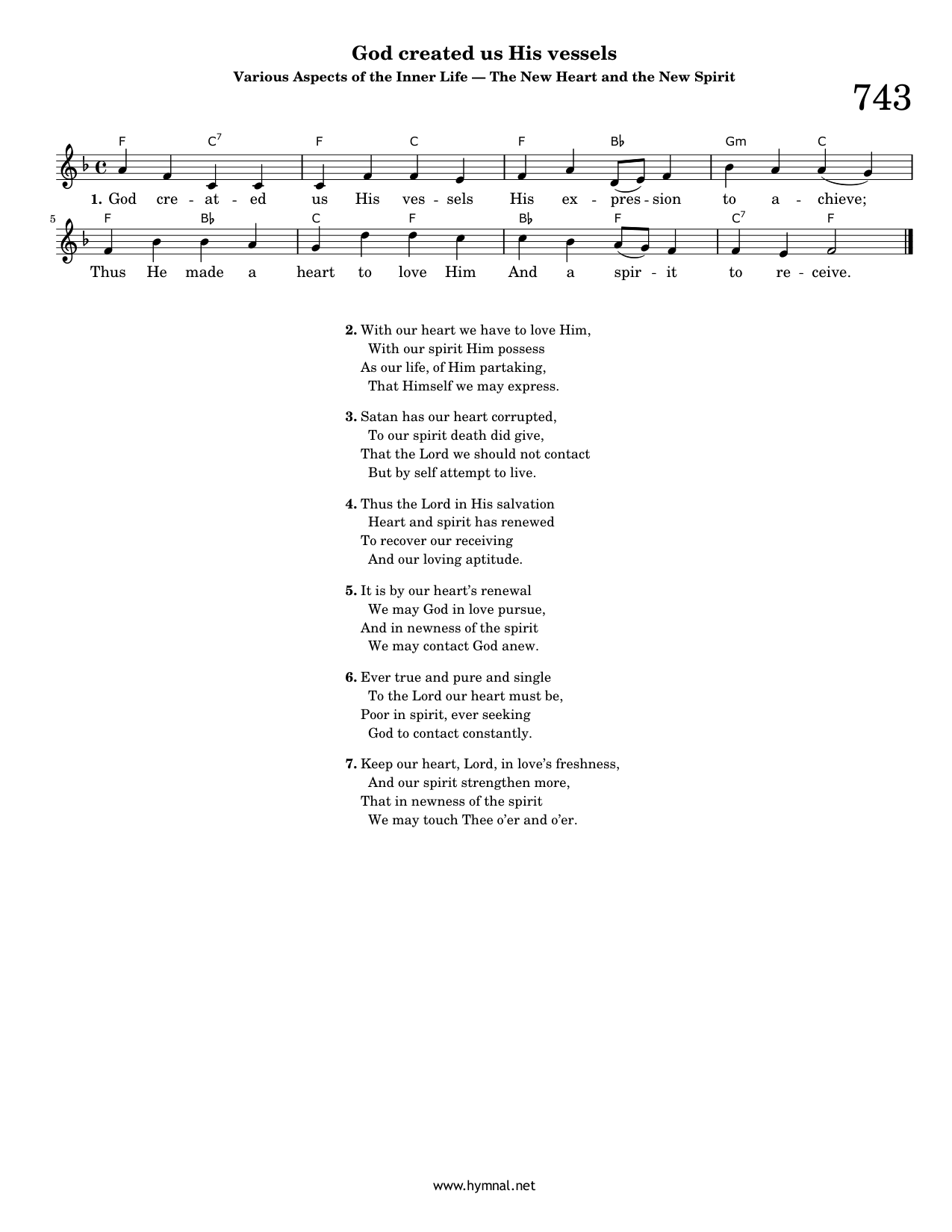 God created us His vessels (Hymn 743) Piano Sheet Music Page 1 Free PDF