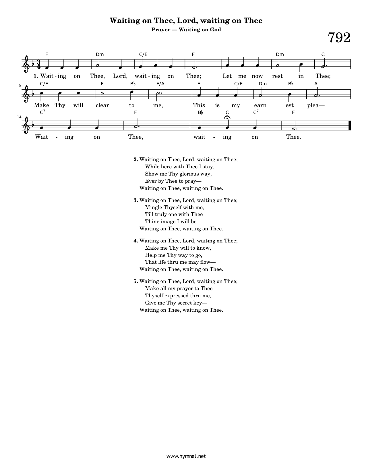 Waiting on Thee, Lord, waiting on Thee (Hymn 792) Piano Sheet Music Page 1 Free PDF