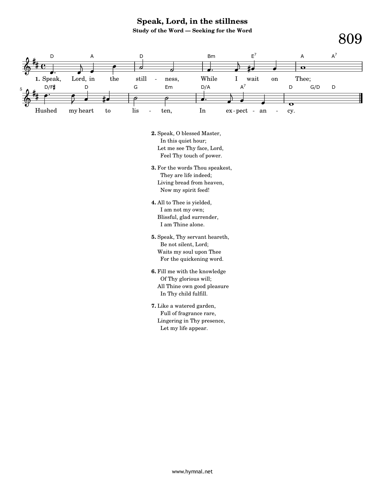 Speak, Lord, in the stillness (Hymn 809) Piano Sheet Music Page 1 Free PDF