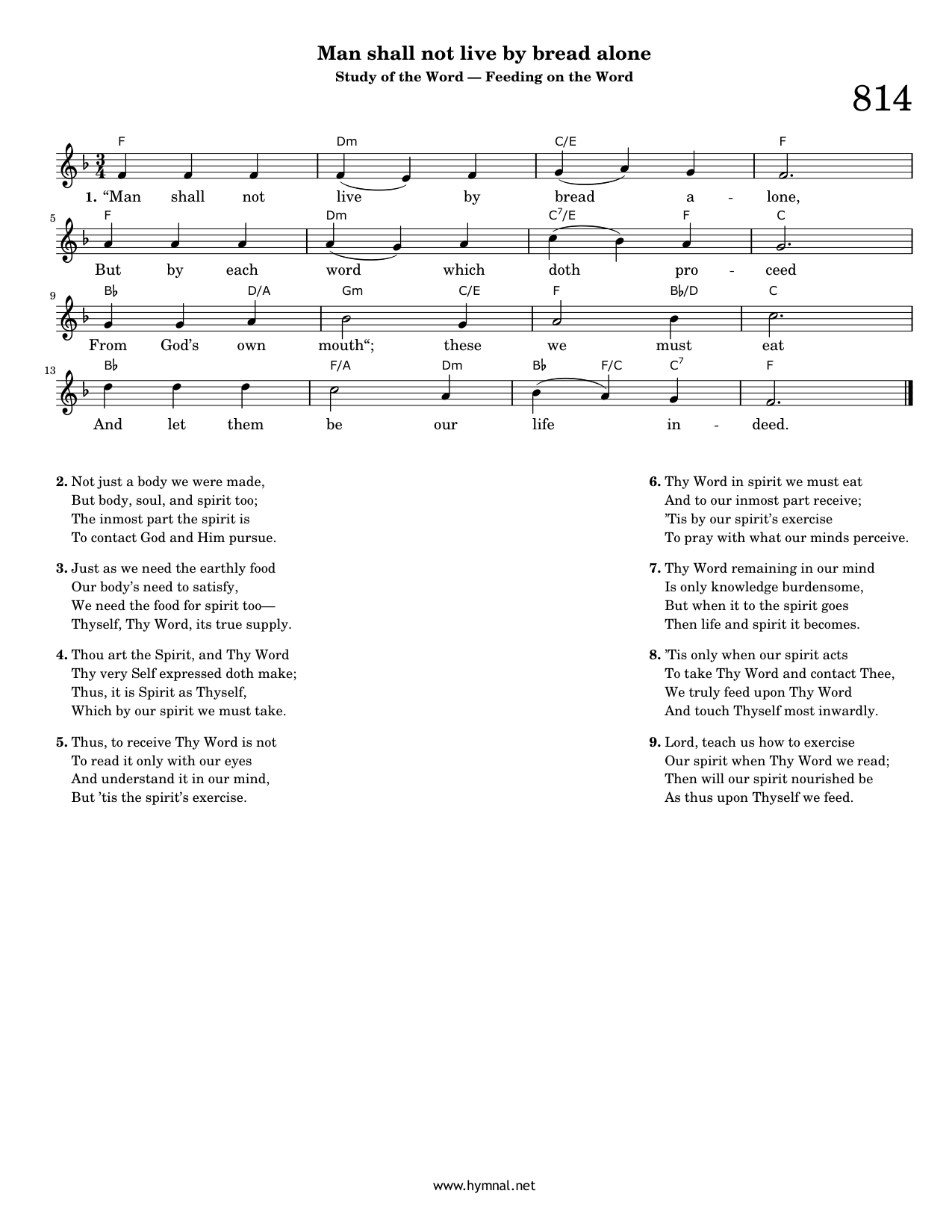 Man shall not live by bread alone (Hymn 814) Piano Sheet Music Page 1 Free PDF