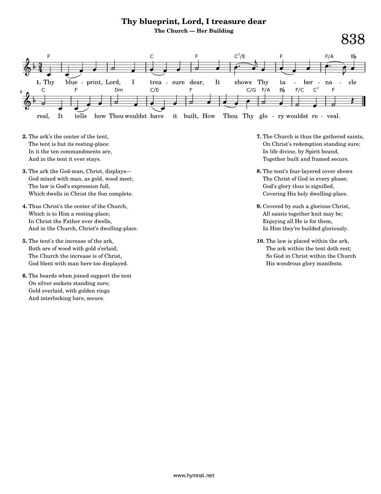 Thy blueprint, Lord, I treasure dear (Hymn 838) Piano Sheet Music Page 1 Free PDF