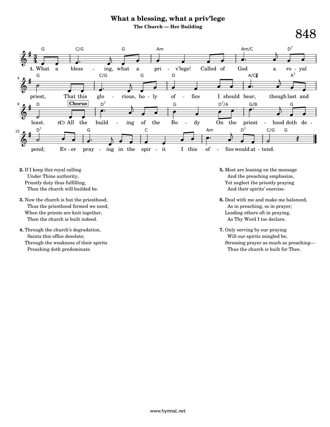 What a blessing, what a priv'lege (Hymn 848) Piano Sheet Music Page 1 Free PDF