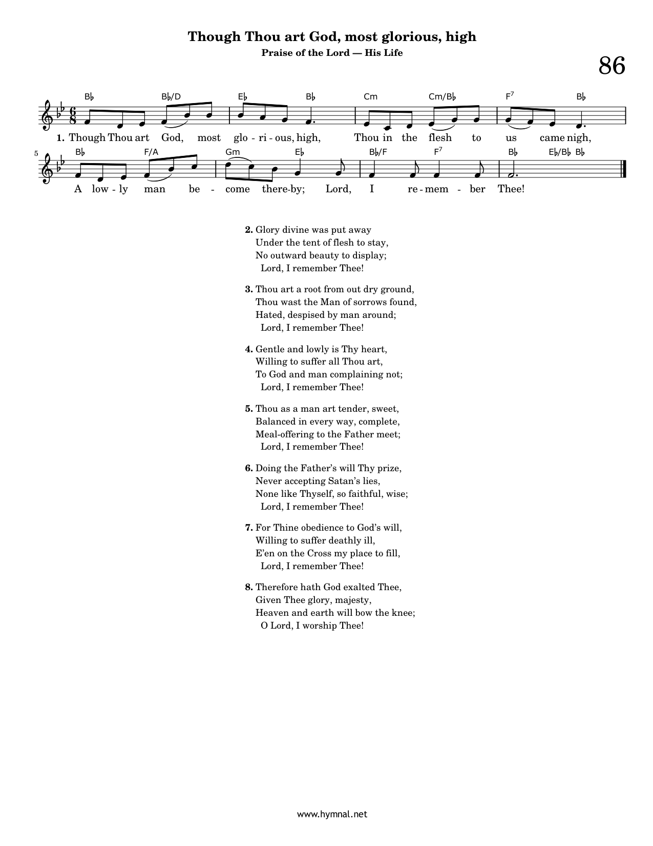 Though Thou art God, most glorious, high (Hymn 86) Piano Sheet Music Page 1 Free PDF