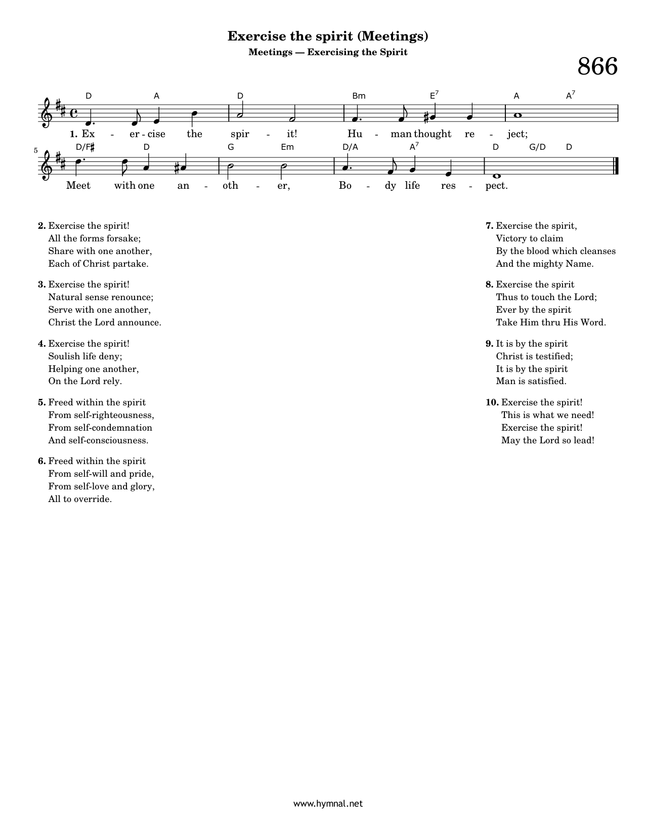 Exercise the spirit (Meetings) (Hymn 866) Piano Sheet Music Page 1 Free PDF