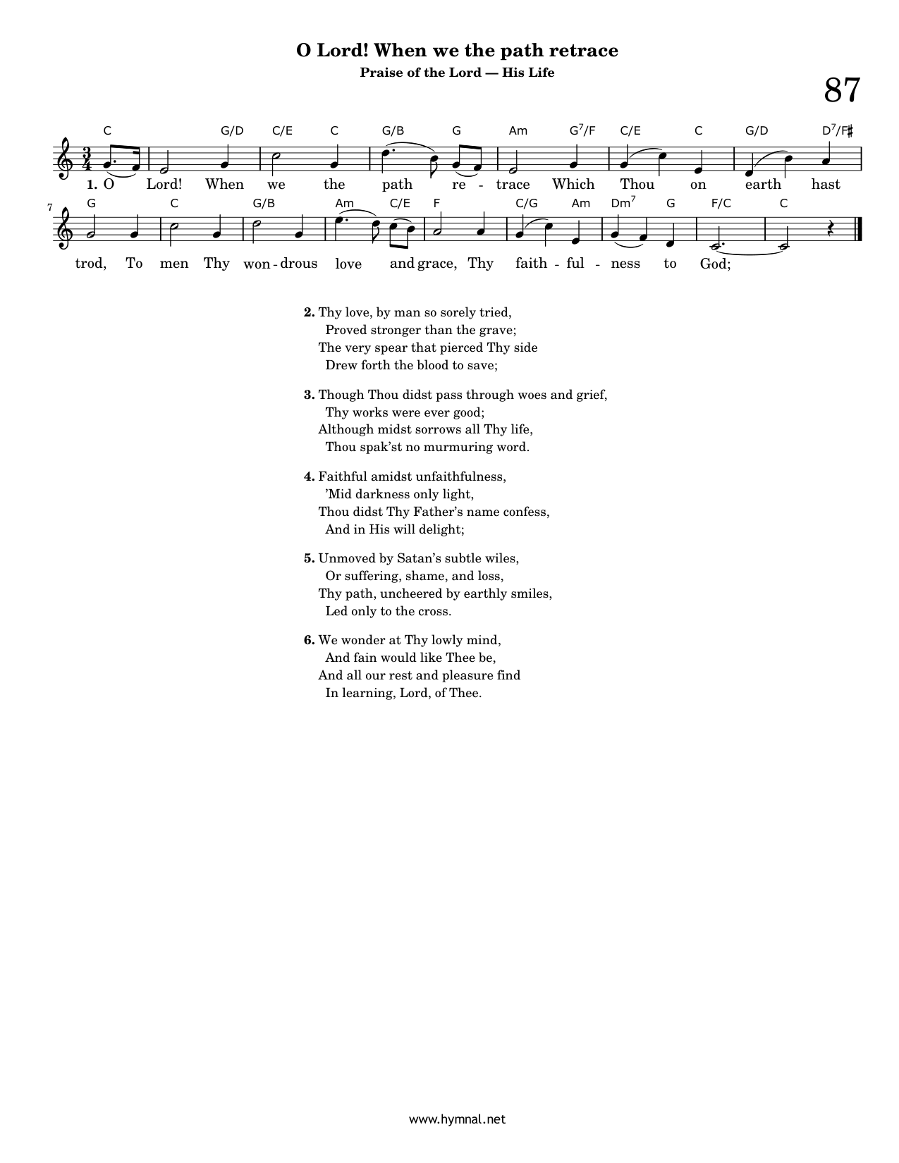 O Lord! When we the path retrace (Hymn 87) Piano Sheet Music Page 1 Free PDF