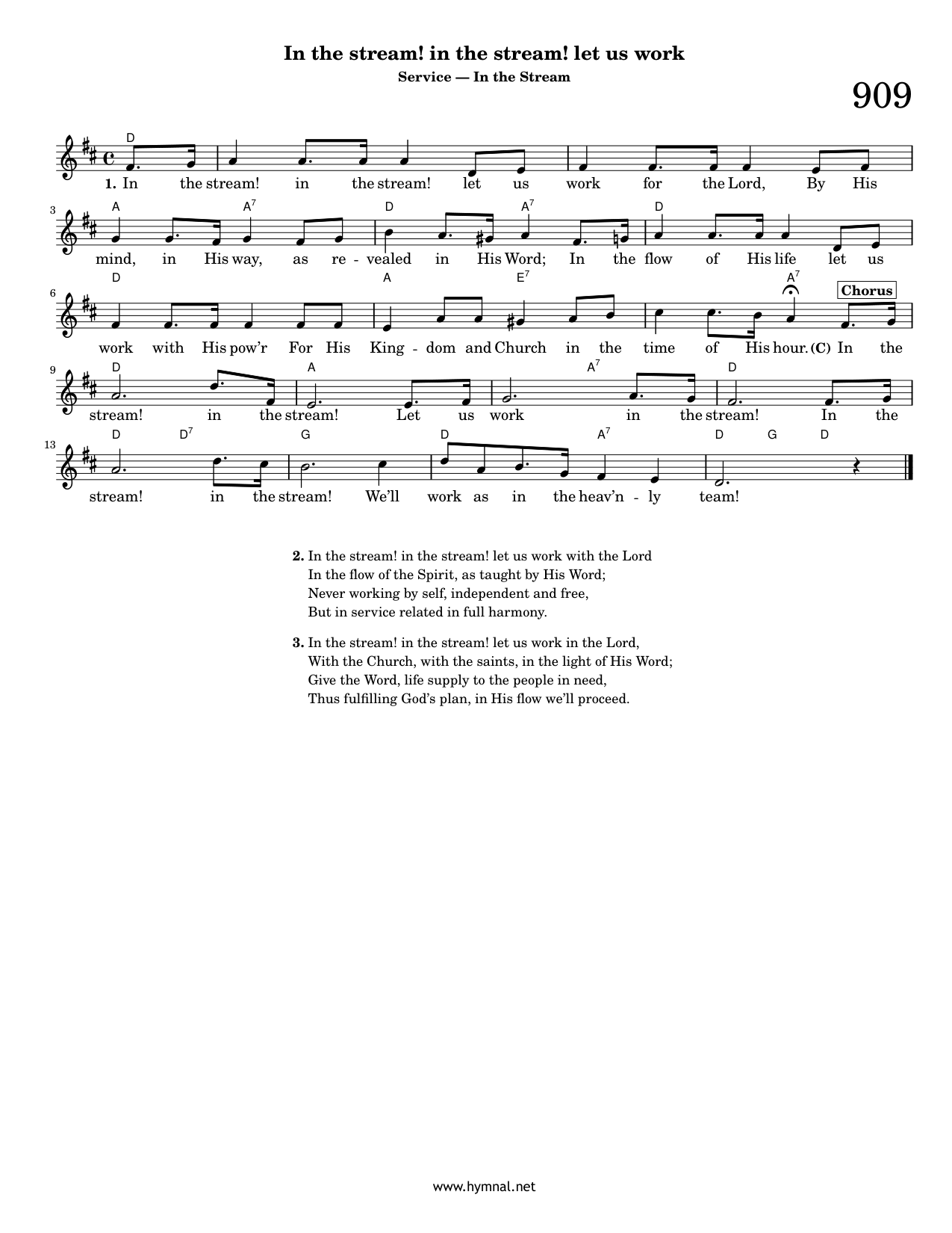 In the stream! in the stream! let us work (Hymn 909) Piano Sheet Music Page 1 Free PDF