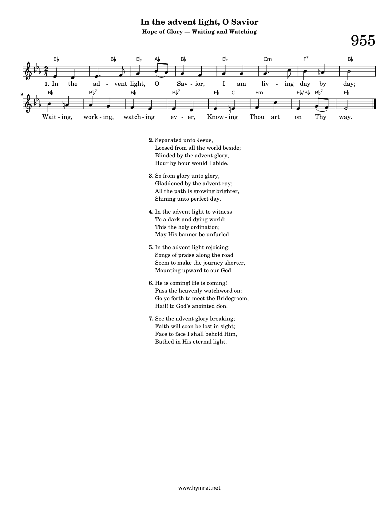 In the advent light, O Savior (Hymn 955) Piano Sheet Music Page 1 Free PDF