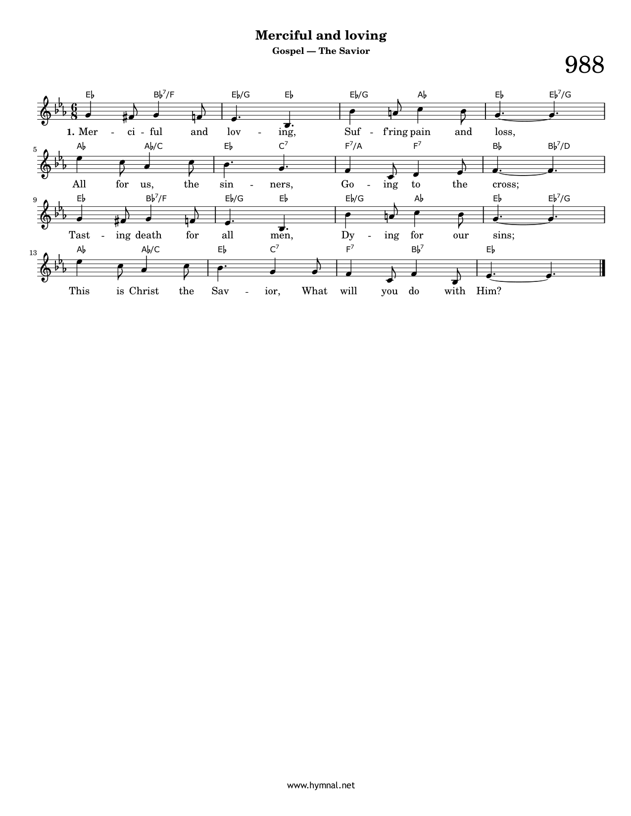 Merciful and loving (Hymn 988) Piano Sheet Music Page 1 Free PDF