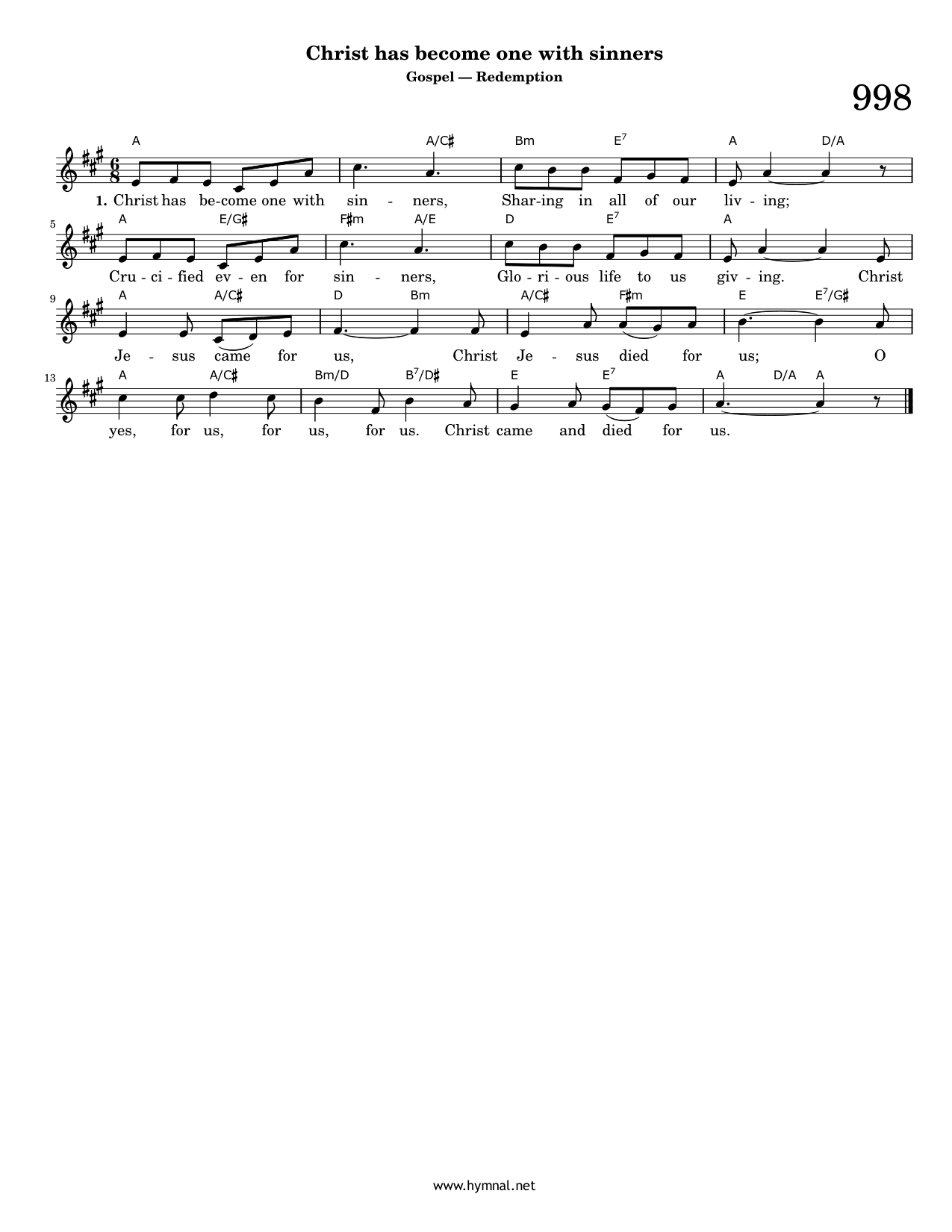 Christ has become one with sinners (Hymn 998) Piano Sheet Music Page 1 Free PDF