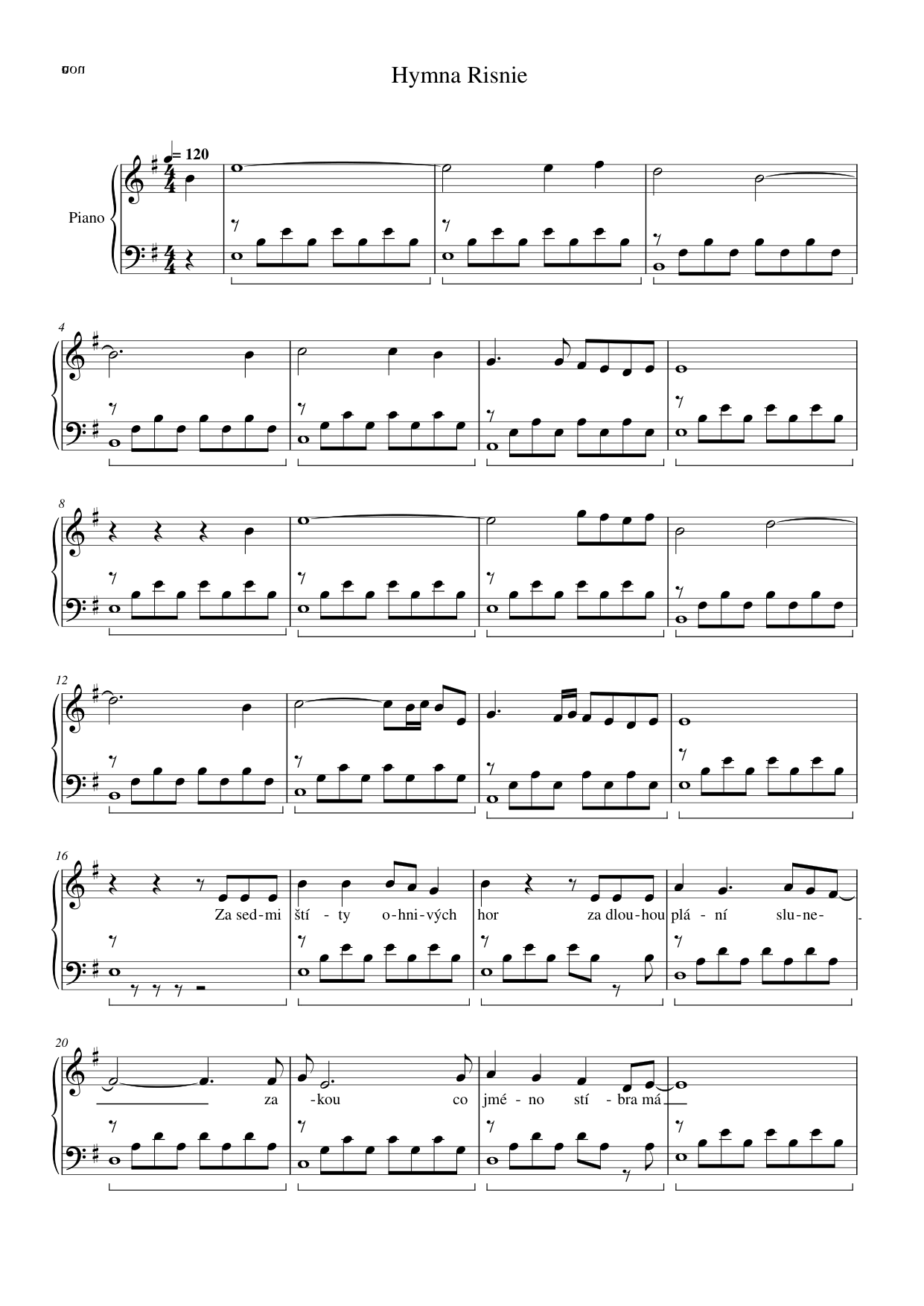 Hymna Risnie Piano Sheet Music Page 1 Free PDF