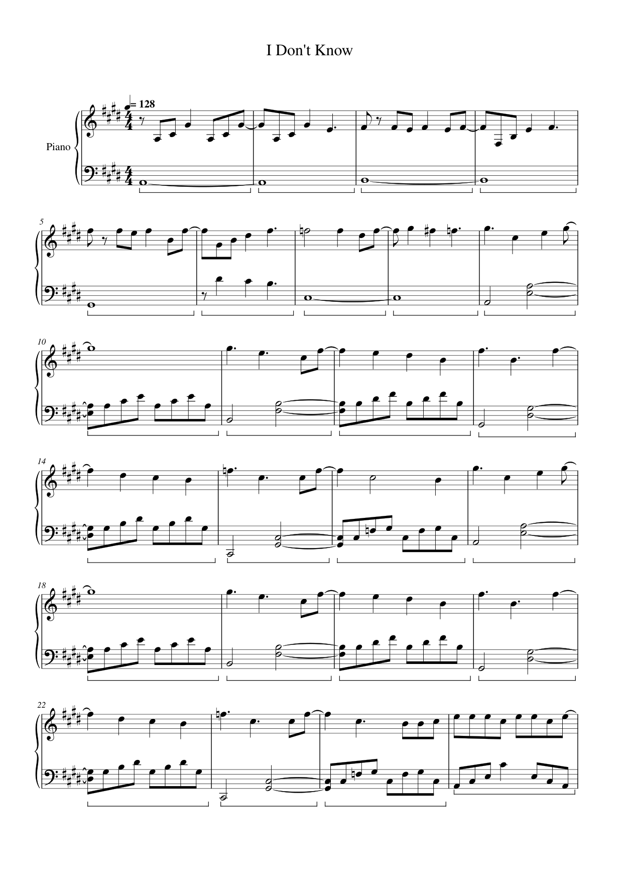 I Don't Know Piano Sheet Music Page 1 Free PDF