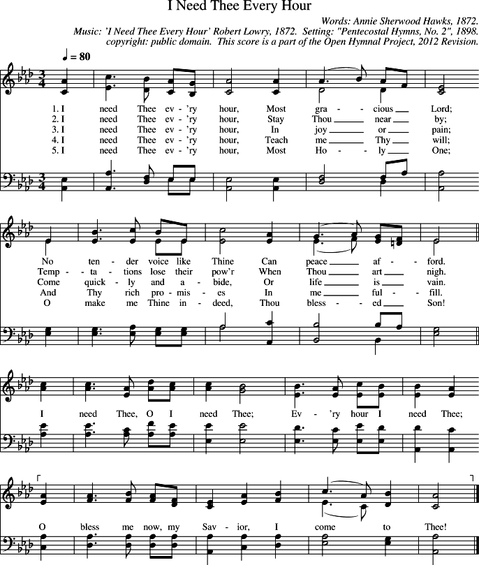 I Need Thee Every Hour Piano Sheet Music Page 1 Free PDF