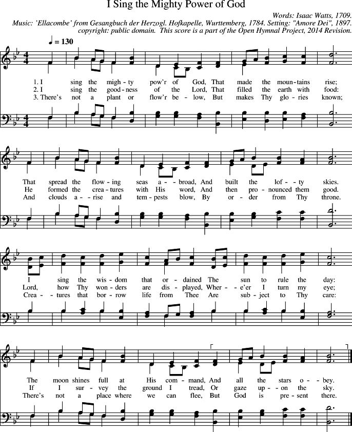 I Sing the Mighty Power of God Piano Sheet Music Page 1 Free PDF
