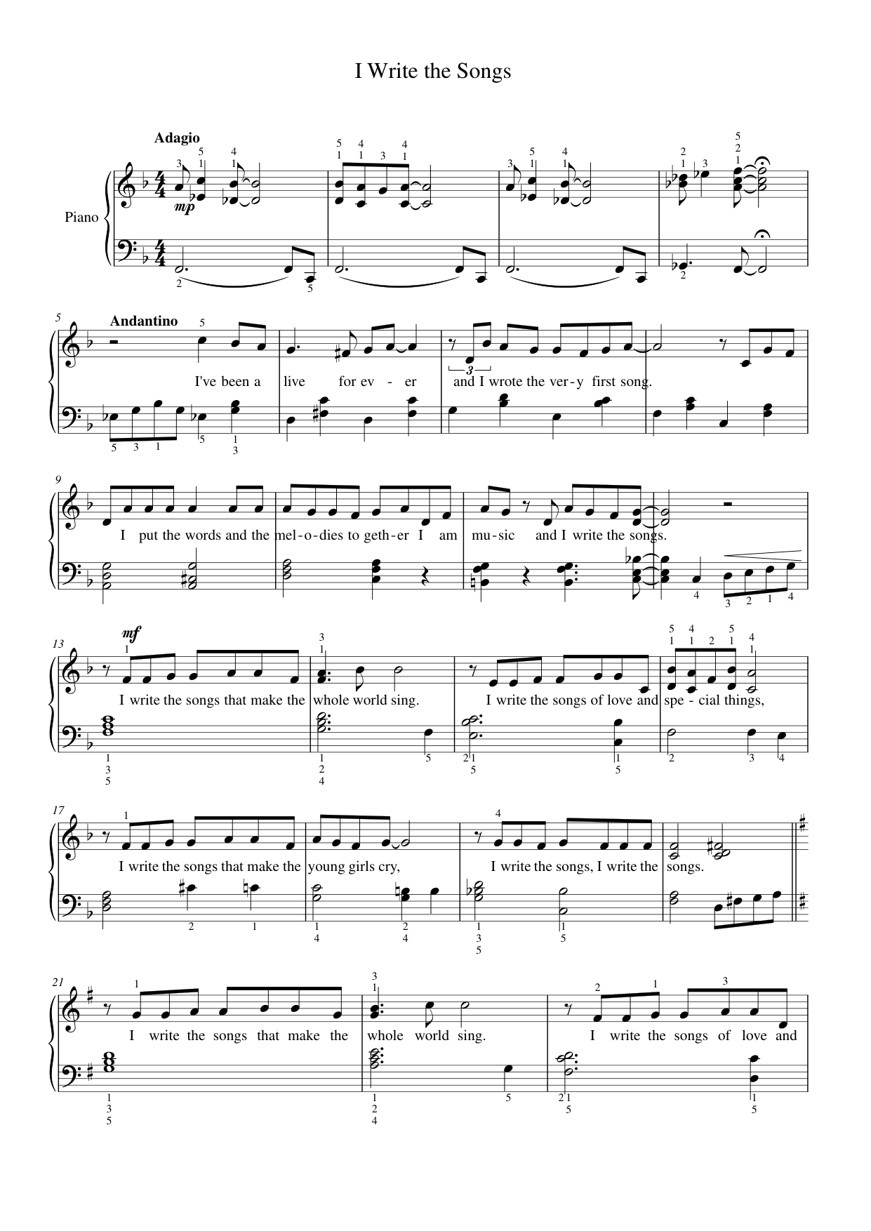 I Write the Songs Piano Sheet Music Page 1 Free PDF