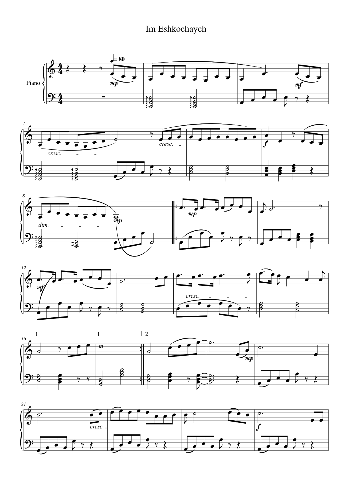 Im Eshkochaych Piano Sheet Music Page 1 Free PDF