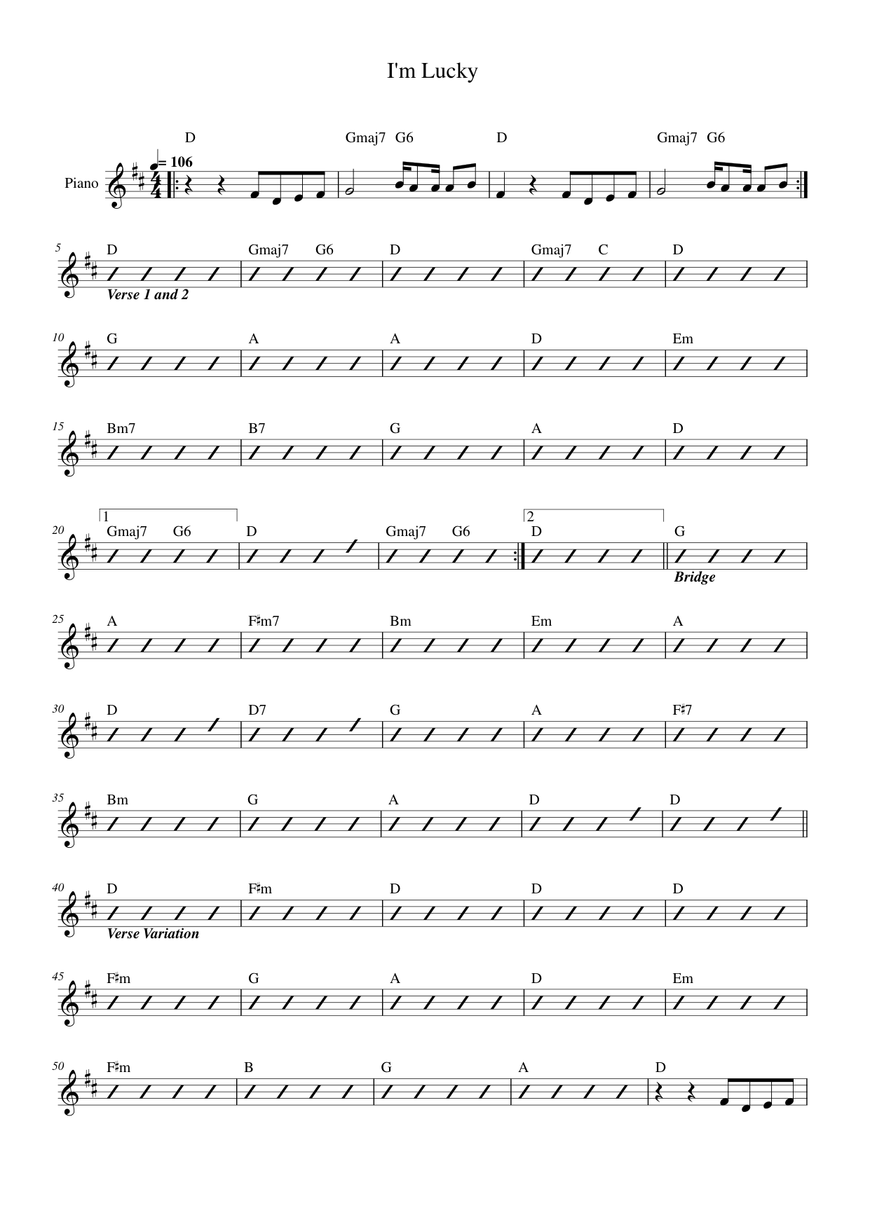 I'm Lucky Piano Sheet Music Page 1 Free PDF
