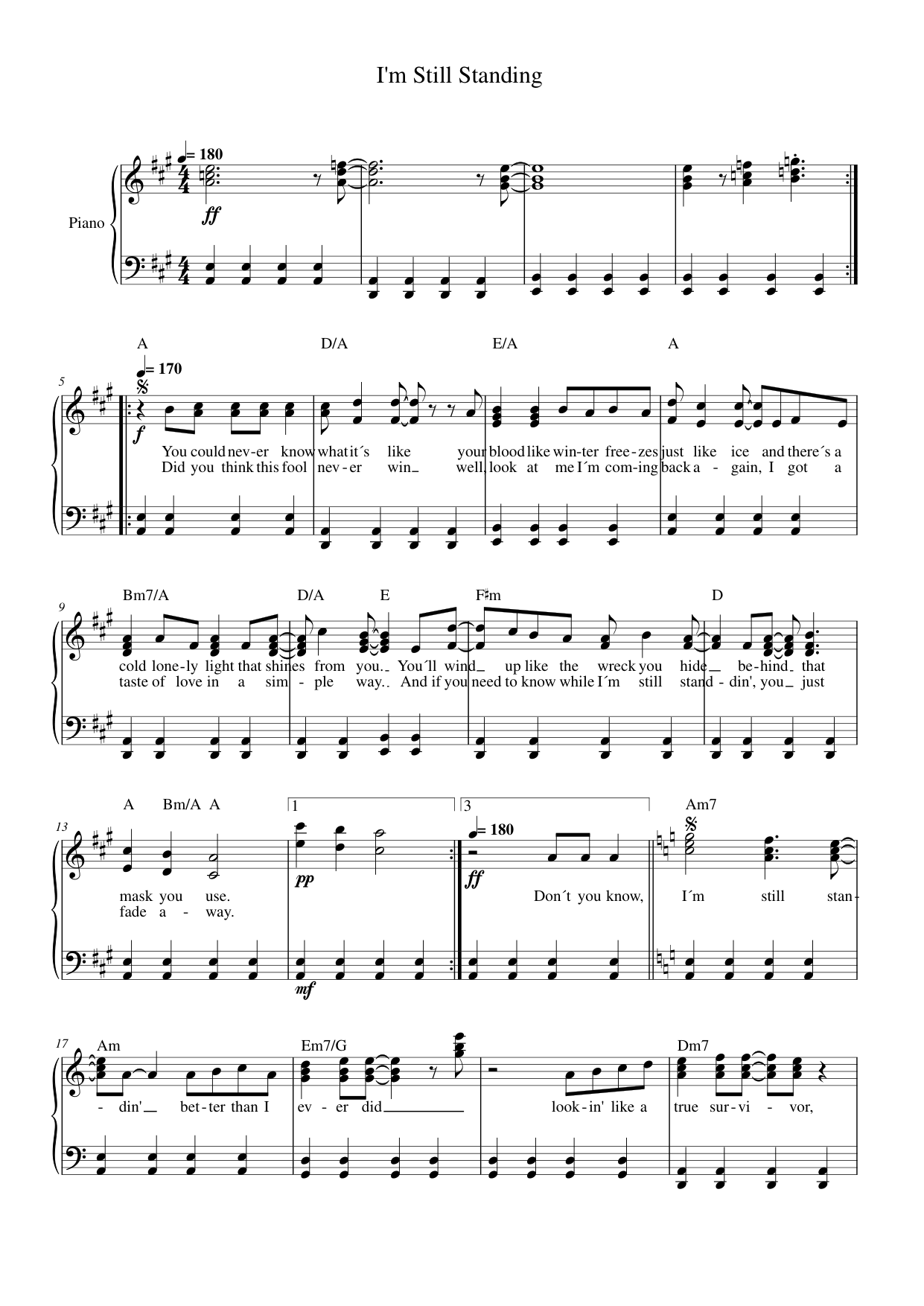 I'm Still Standing Piano Sheet Music Page 1 Free PDF