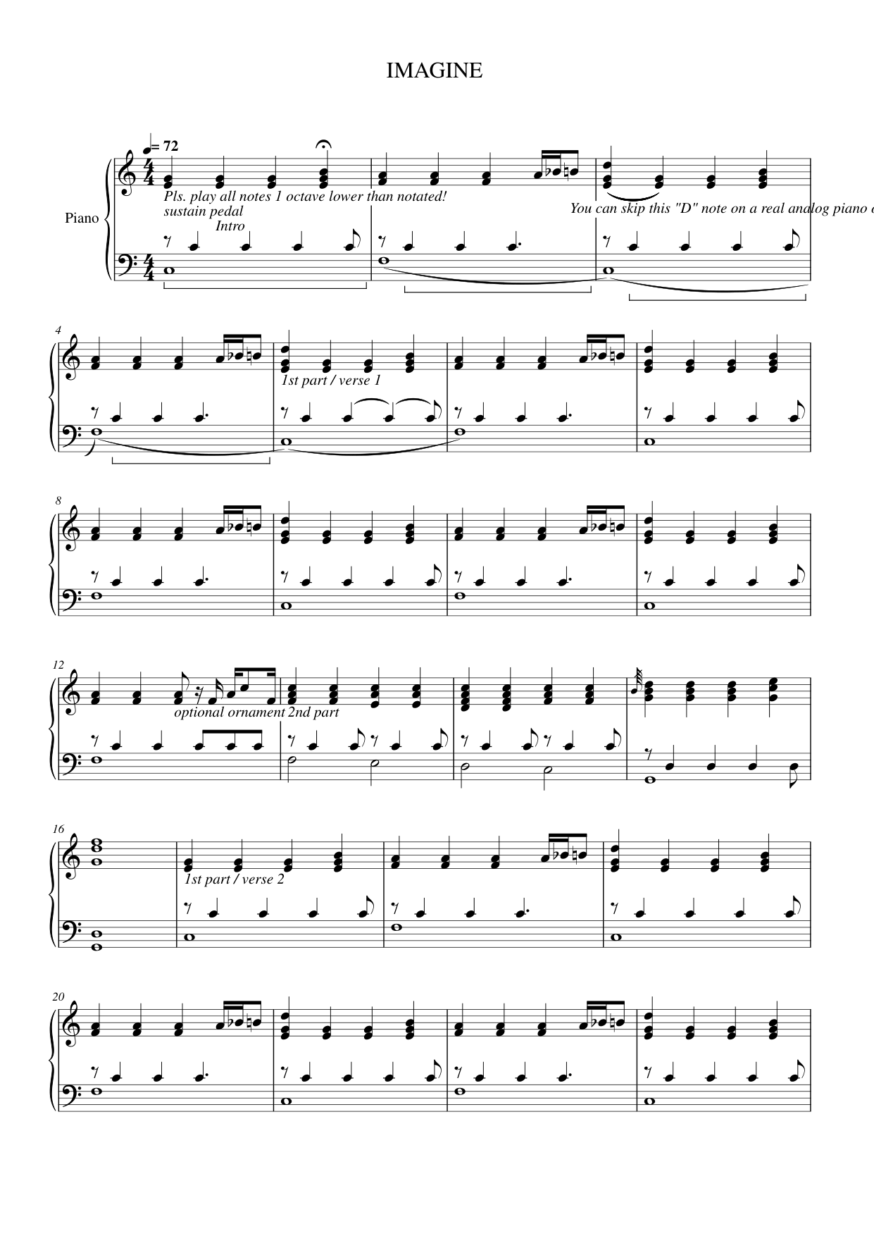 Imagine Piano Sheet Music Page 1 Free PDF