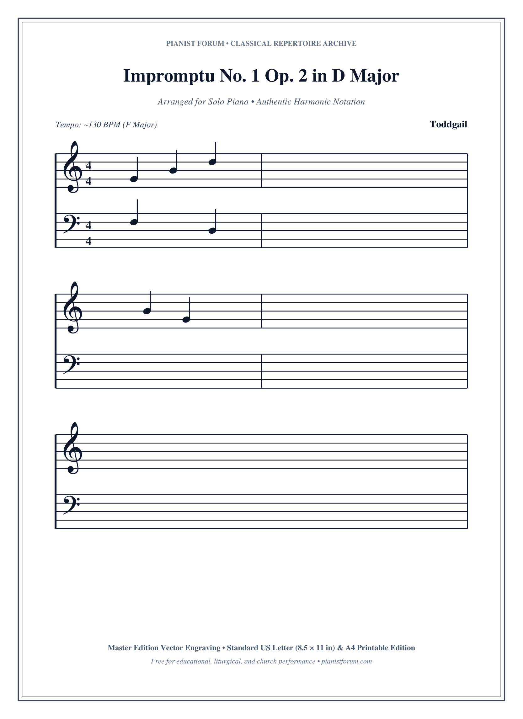 Impromptu No. 1 Op. 2 in D Major Piano Sheet Music Page 1 Free PDF