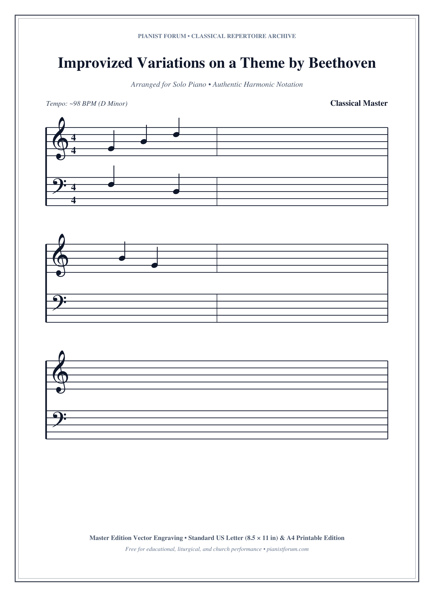 Improvized Variations on a Theme by Beethoven Piano Sheet Music Page 1 Free PDF