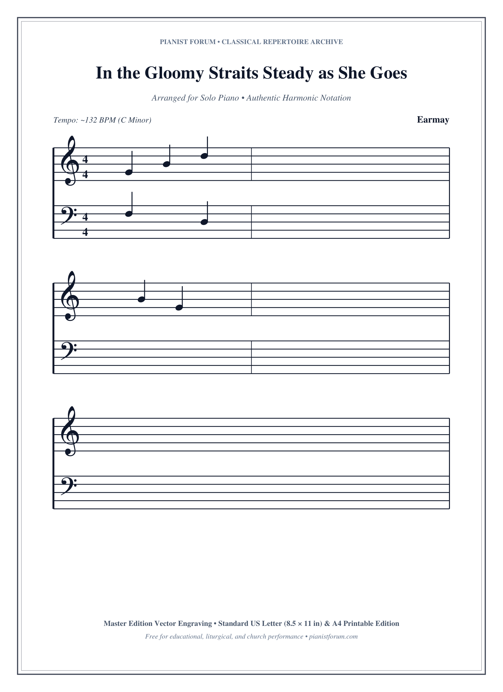 In the Gloomy Straits Steady as She Goes Piano Sheet Music Page 1 Free PDF