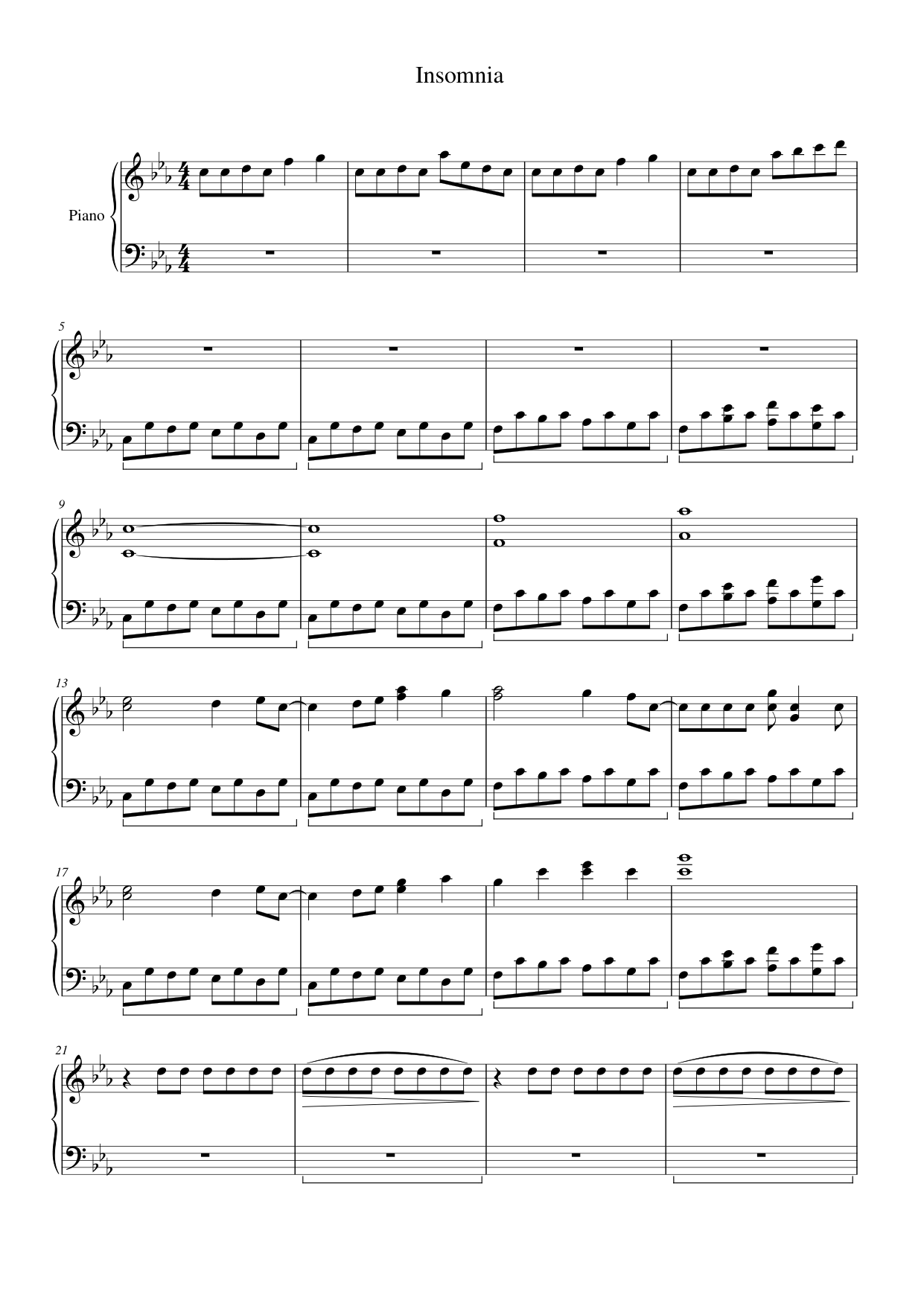 Insomnia Piano Sheet Music Page 1 Free PDF
